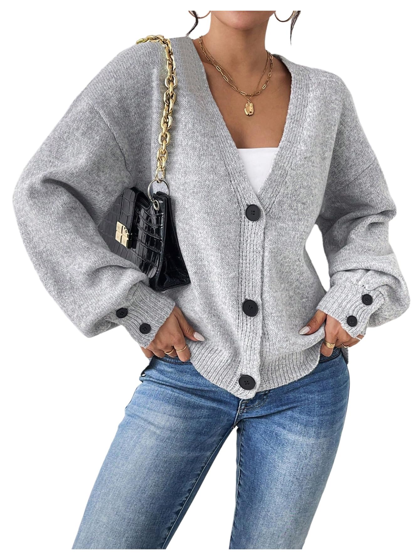 Womens Cardigan Sweaters 2025 V Neck Button Down Drop Shoulder Knit Chunky Cardigan Sweaters