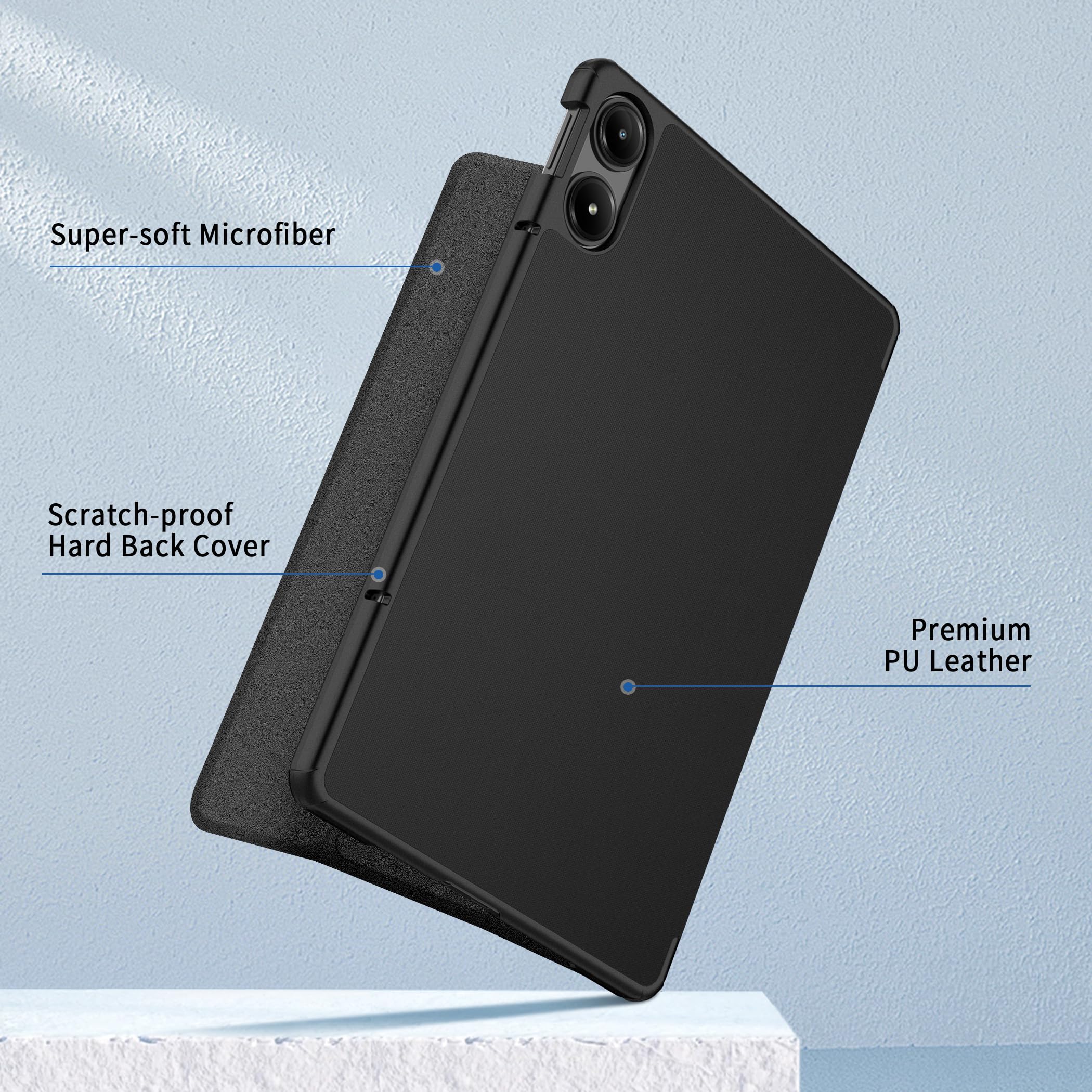 EasyAcc Custodia Cover Compatibile con Xiaomi Redmi Pad Pro 12.1 Pollici 2024 / Xiaomi Poco Pad -Ultra Sottile con Cover Leggero Supporto in Pelle PU Case, Nero