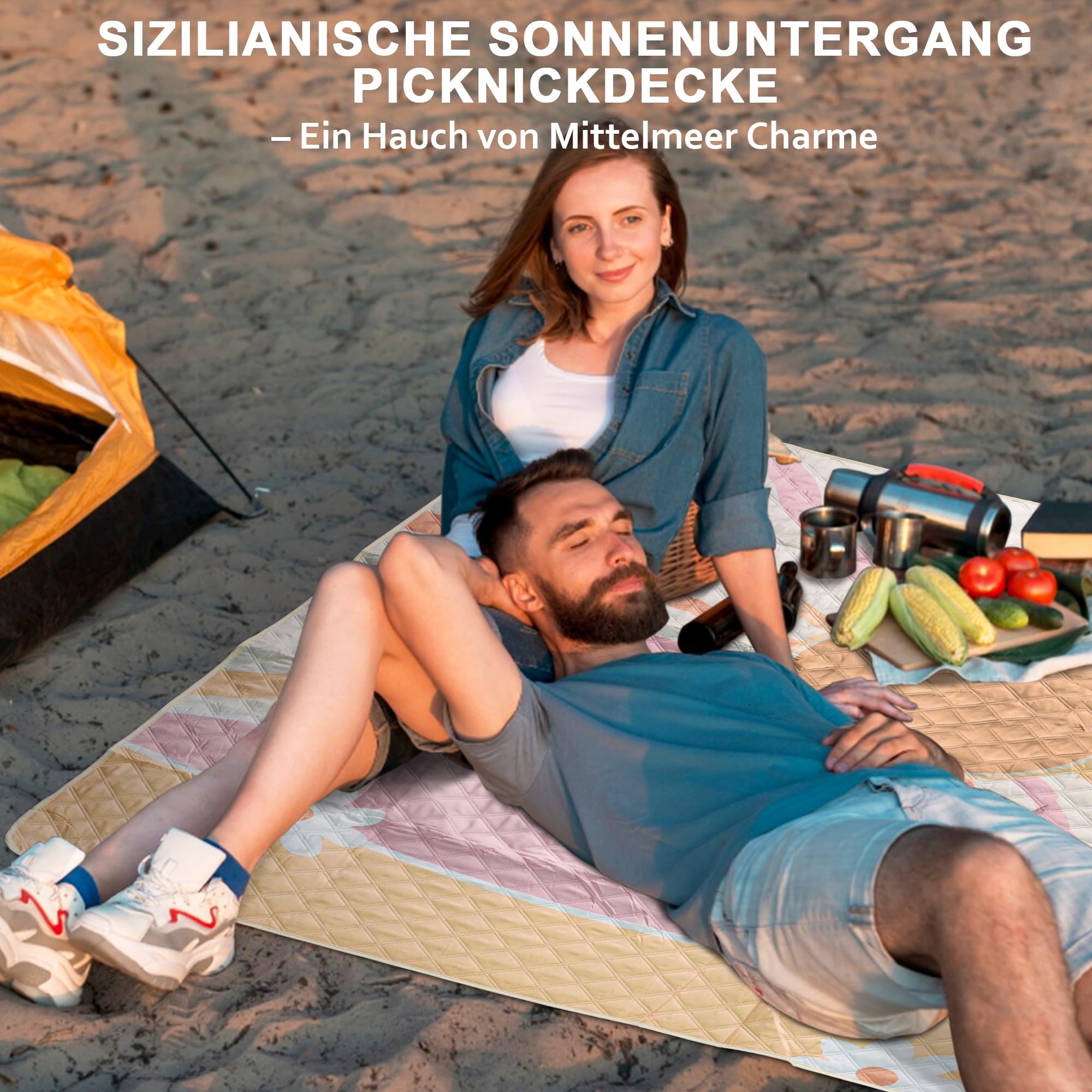 LARUTAN LARUTANPicknickdecke, wasserdicht, maschinenwaschbar, tragbare Stranddecke mit Tragegurt - für Strand, Picknick & Camping Sicilia 200 x 300 cm,