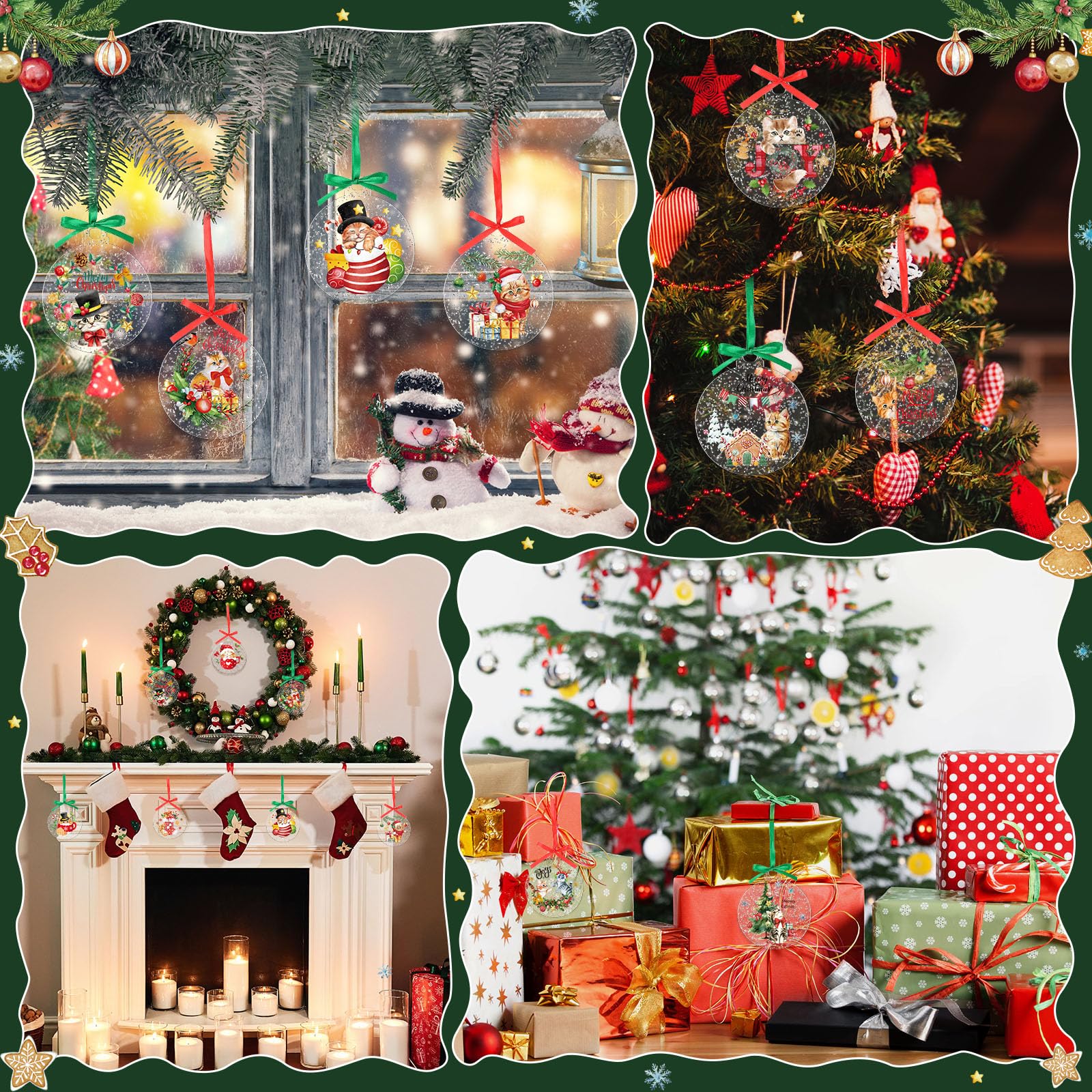 Blosssound Décorations de sapin de Noël en acrylique à suspendre avec autocollants et rubans pour fêtes d'hiver (rouge, mignon)
