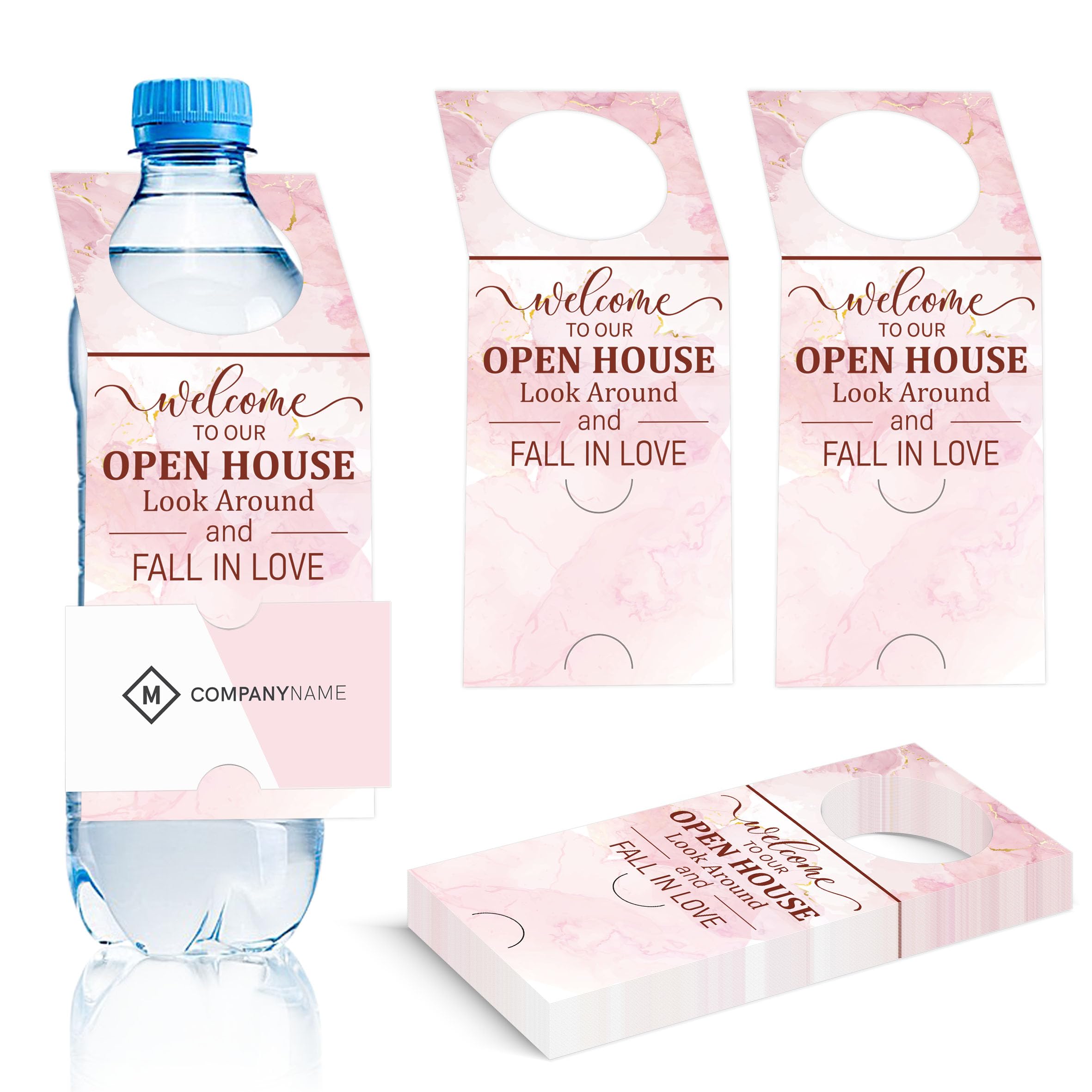 INKNOTE 72 Pieces Open House Bottle Hang tag Supplies Water Bottle Open House Tags Sign Card for Real Estate Agent Favors Supplies 7.87x3.15inch Pink