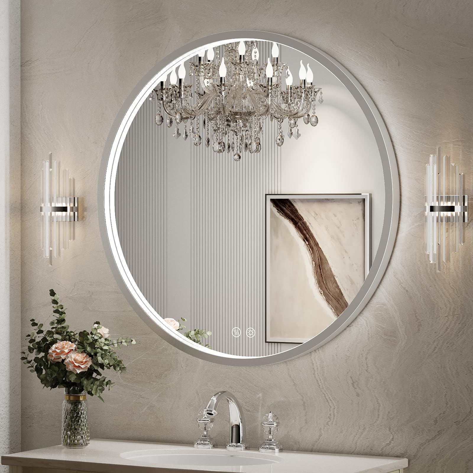 Miroir de salle de bain rond à DEL anti-buée, fini la vapeur sur votre miroir 81cm