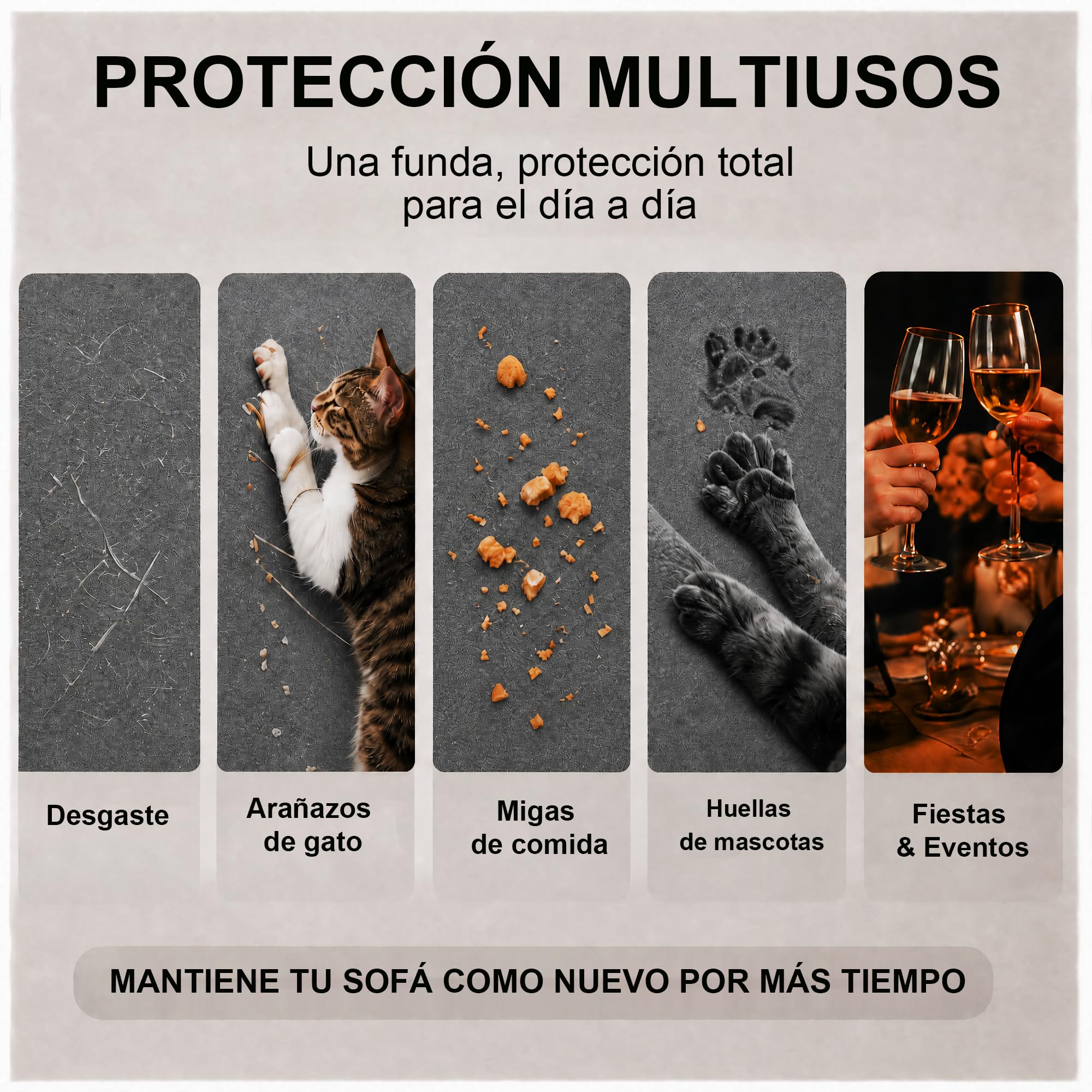 Loiion Protector Funda Sofa Cómodo y Suave, Funda Antiarañazos Gatos Sofa, Fundas Sofas 3 y 2 Plazas, Impermeab Cubierta de Sofá, Antideslizante Antimanchas Fundas Protectora de Sofá Gris 300x180cm