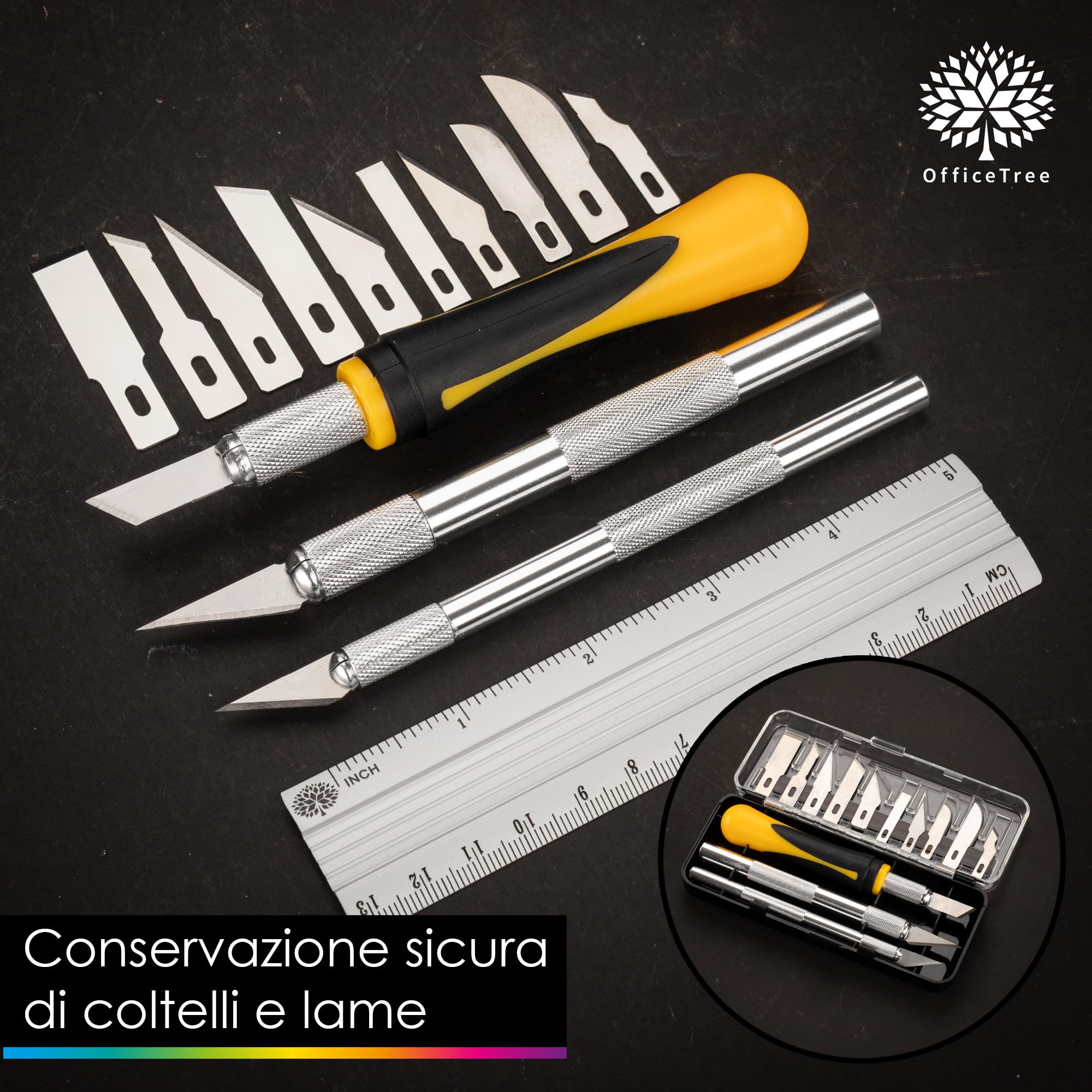 OfficeTree Bisturi Modellismo 16 Pezzi Cutter di Precisione con 3 Bisturi e 13 Lame Taglierino per Carta