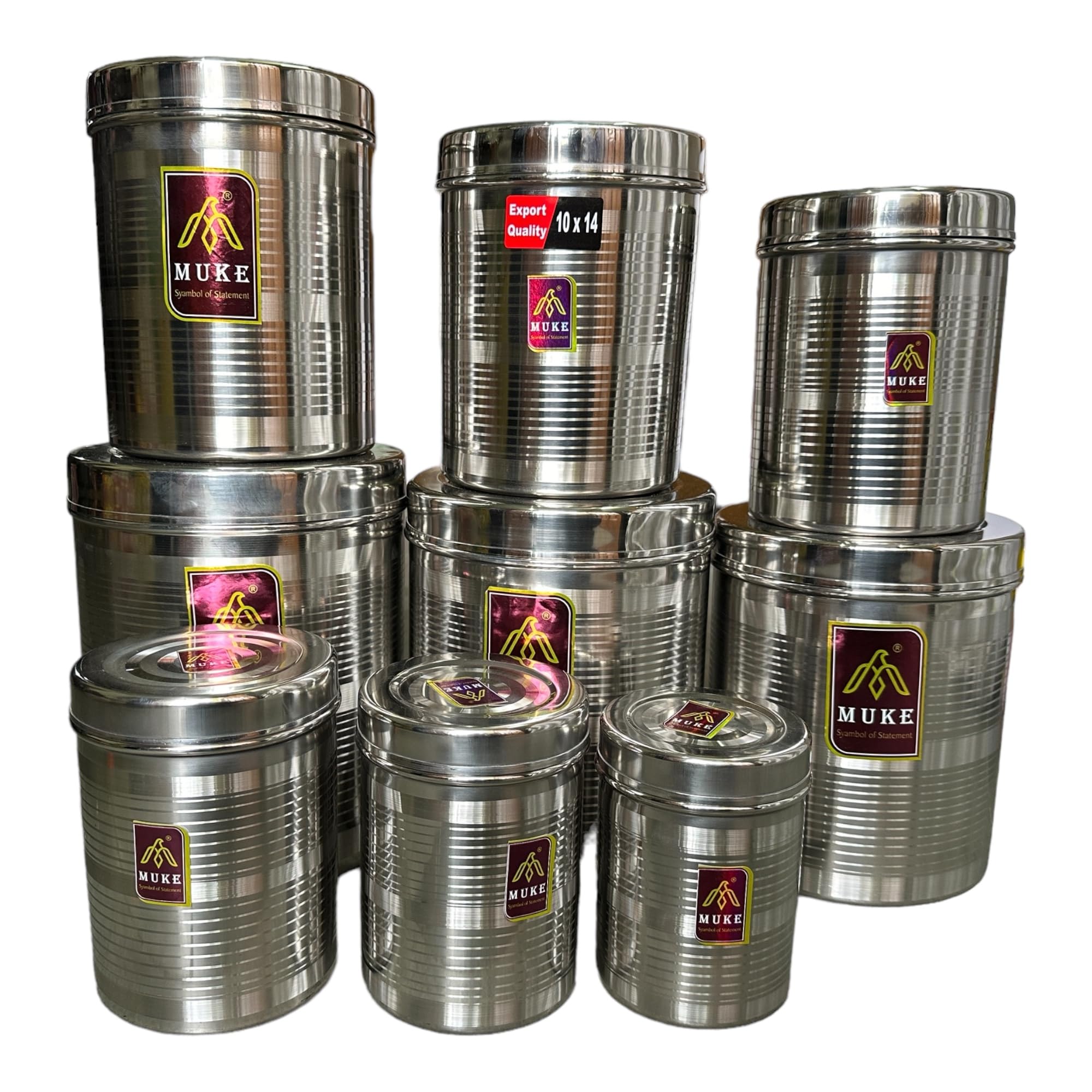 KITCHEN NEXT Stainless Steel Food Storage Containers Set - 9 Pieces (400ml to 4.5kg) , Silver