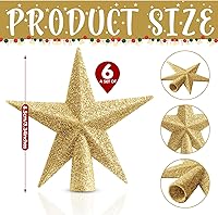 Vista 2 de Hiboom 6 piezas de mini estrella para árbol de Navidad de 4 x 3.4 pulgadas, estrella de árbol de Navidad con purpurina para decoración de fiesta