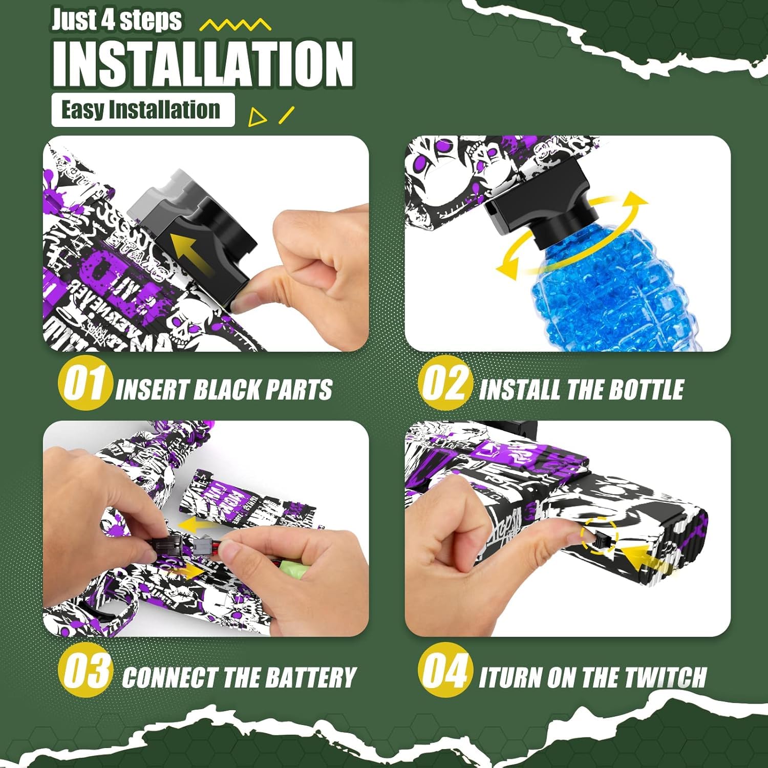 SUPER TOY Gel Blaster Gun Automatic Pistol with Rechargeable Battery and 5,000 Water Balls Electric Outdoor Target Games for Kids Boys (Gel+Foam Assault Rifle Gun) 2