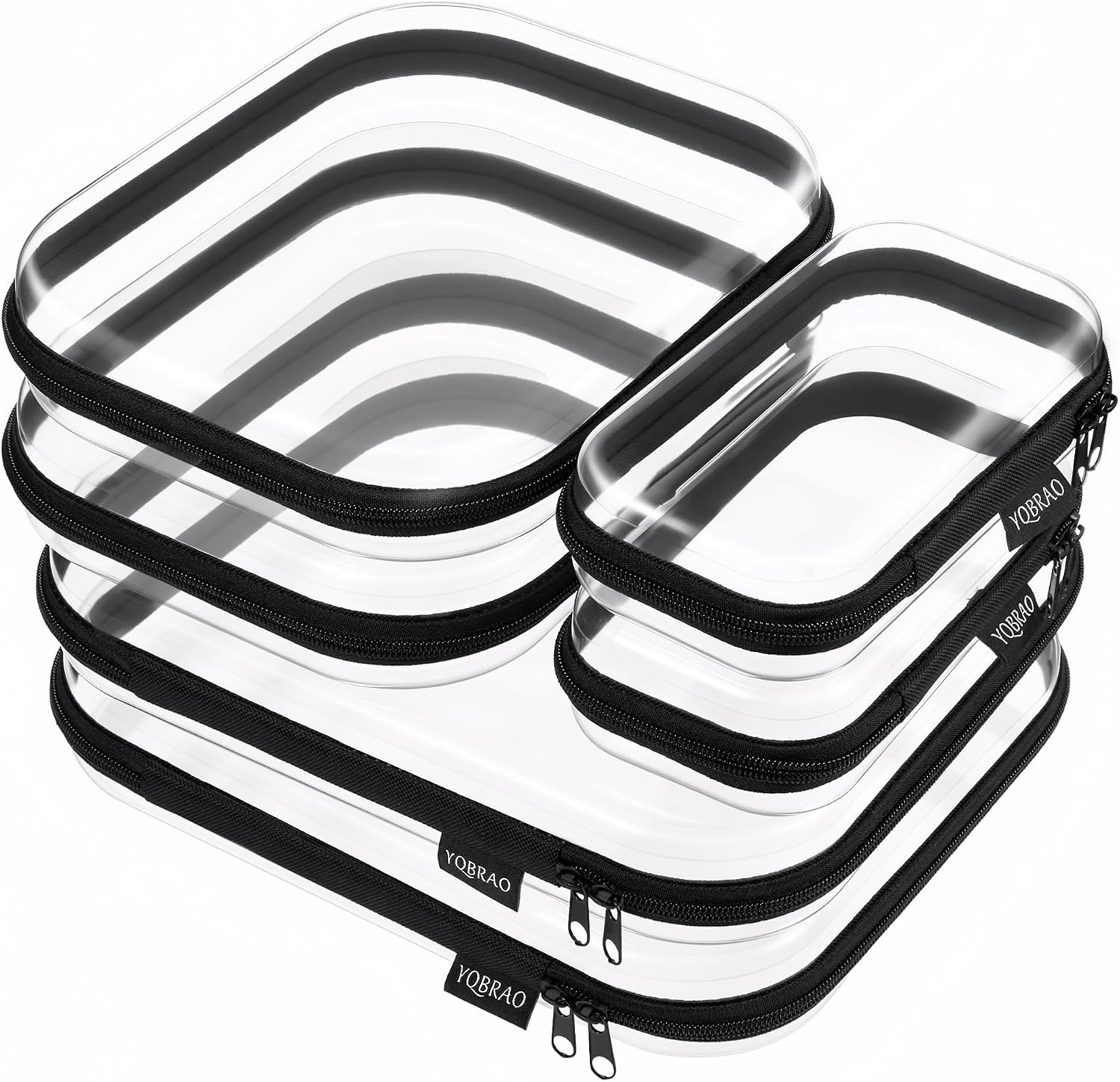 YQBRAO 6 Pack Sleek Black Clear Hard Shell Zipper Case, 1.2mm Heavy Duty Tech & Cosmetic Bags, Crush-Proof Electronic Storage & Makeup Organizer for Travel, Tools & Diaper Bag (2L+2M+2S)