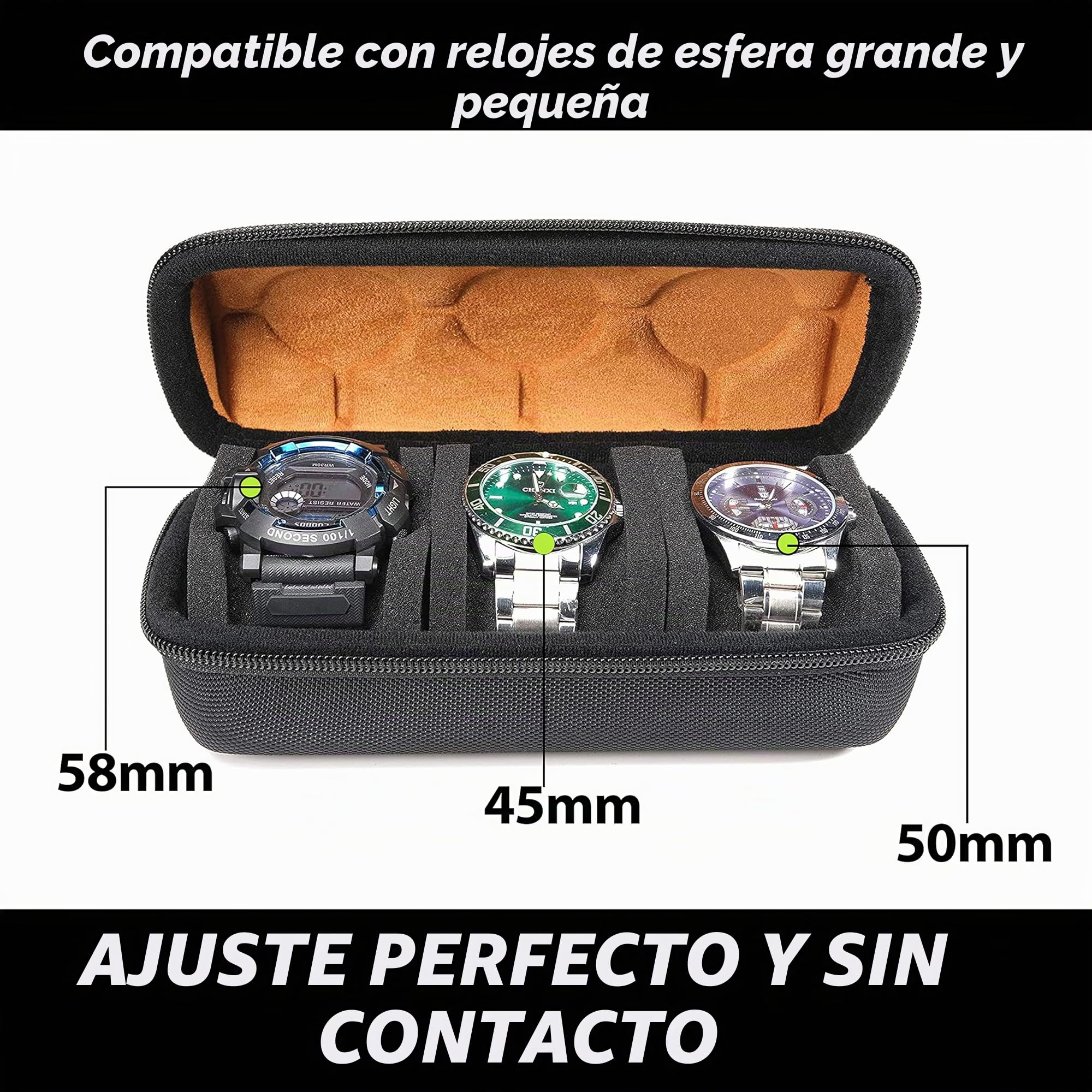 Estuche de viaje con 3 rollos de reloj SLOTHard con cremallera y organizador para hombres y mujeres, con almohada antimovimiento para reloj (3 ranuras)