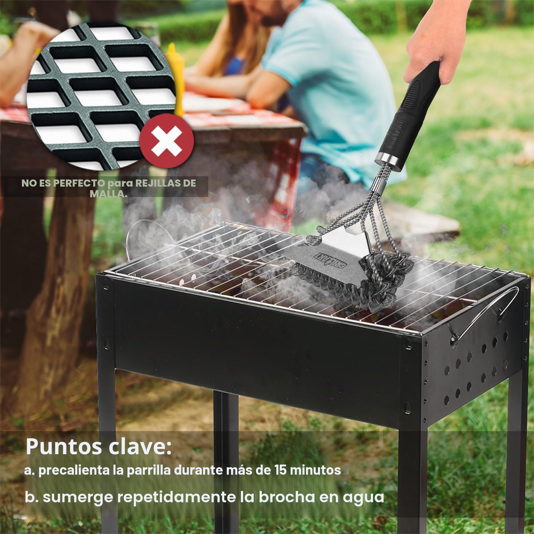 Cepillo de parrilla y raspador sin cerdas – seguro para barbacoa mejor calificado Limpiador inoxidable 45,72 cm Accesorios seguros porcelana/gas Weber/parrilla carbón Regalos los amantes la