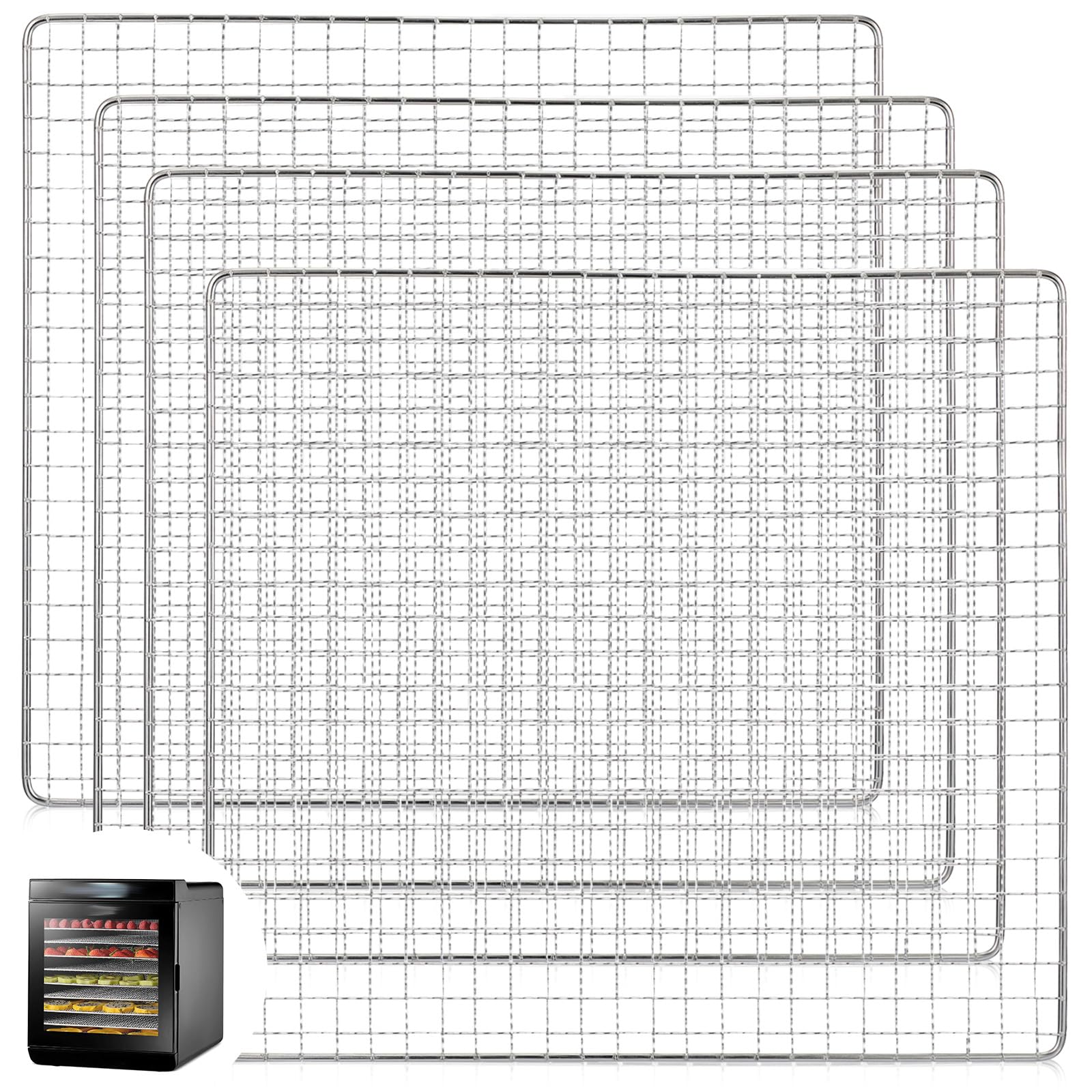 Bandejas deshidratadoras de 13 x 12 pulgadas compatibles con CP267-FD solo deshidratador de acero inoxidable, pantallas de malla de secado de acero inoxidable para secar alimentos de frutas (4 piezas)