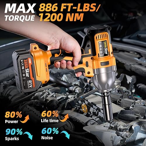 Miniatura 8 de Llave de impacto inalámbrica de 12 pulgada, 1200 Nm (886 pies libras) Pistola de impacto de alto par sin escobillas, destornillador de impacto