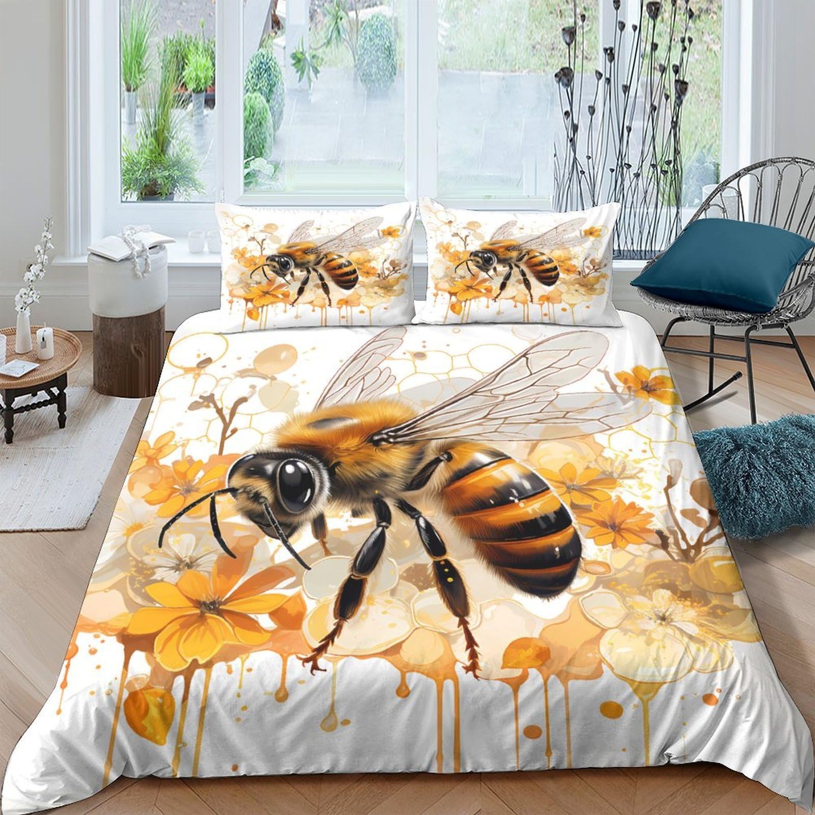 Ctjqhvkz Style-7 3D Printed Bee And Autumn Leaves Fitted Sheet Microfiber Soft Mattress Cover For Bedroom Dorm Decor Easy Care Single（135X200cm）