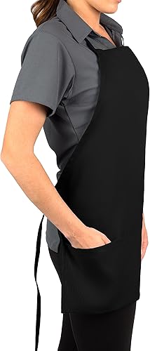 Delantal con parte superior ajustable, 3 bolsillos, Negro