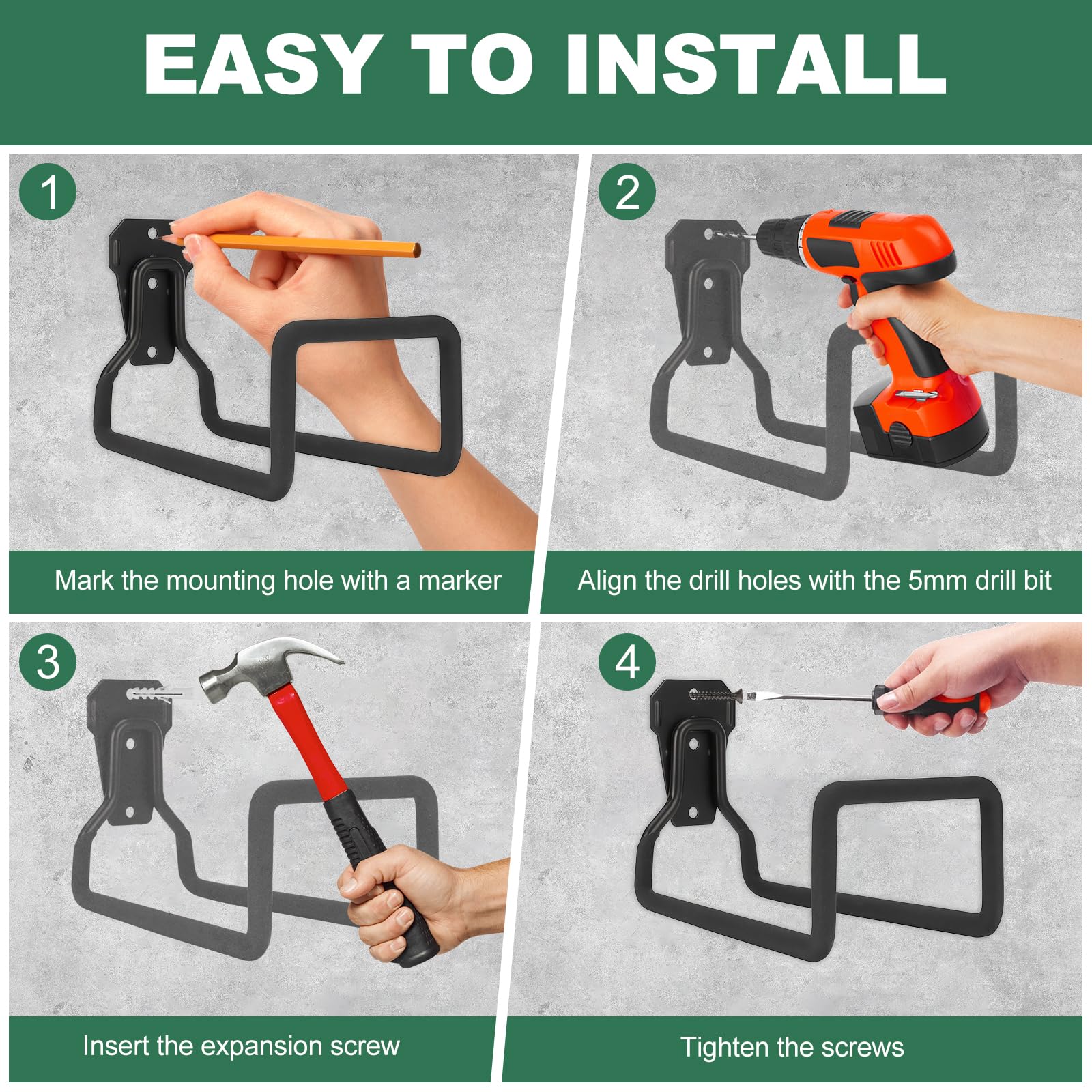 2 Paquetes de Soporte Manguera Jardin, Portamangueras Pared para Organizar y Almacenar, Wall Hose Holder, Fácil de Instalar y Ahorrar Espacio Soporte para Manguera de Jardin (Negro)