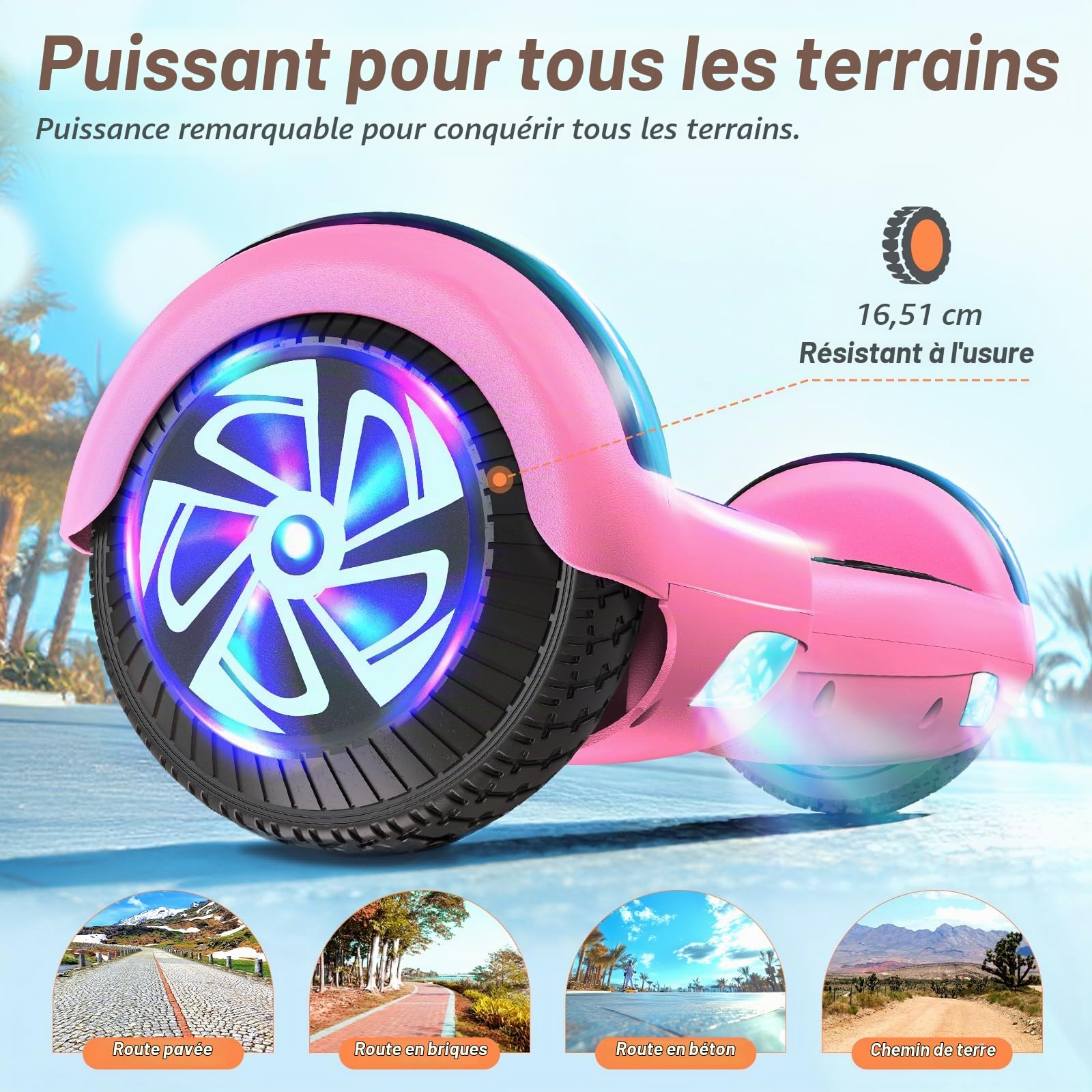 Hoverboard, Gyropode électrique 6,5 Pouces Hoverboard Hover Scooter Board avec Musique Bluetooth, lumières LED et Moteur Puissant pour Enfants et Adolescents