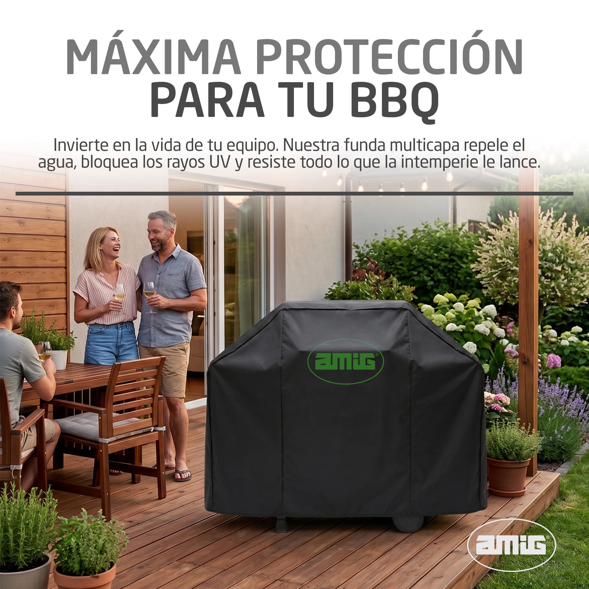 Amig - Funda Barbacoa Exterior Impermeable - 117 x 66 x 117 cm - Negro - Fabricado en Tela Oxford 210D - Tela con Revestimiento Anti-UV - Resistente al Agua, la Lluvia y el Sol. - Mod. AM31