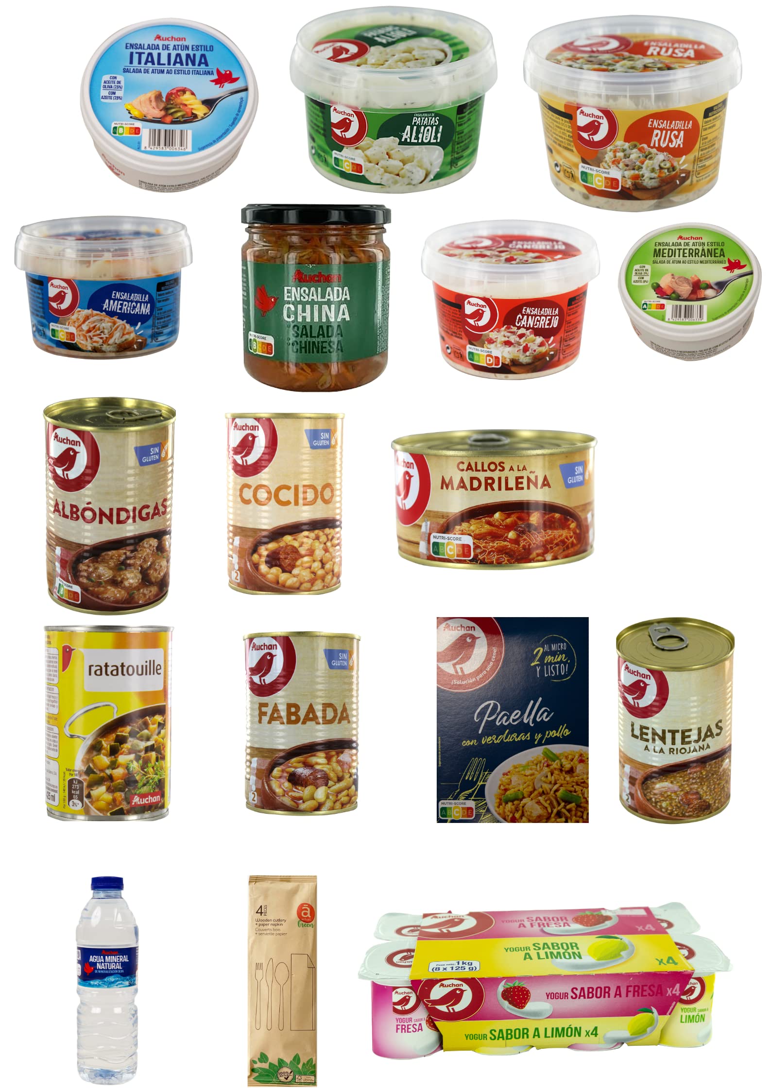 Menu rapido semanal|7 primeros|7 segundos|7 Postre| 7 agua Auchan (PRODUCTO REFRIGERADO HASTA CASA)