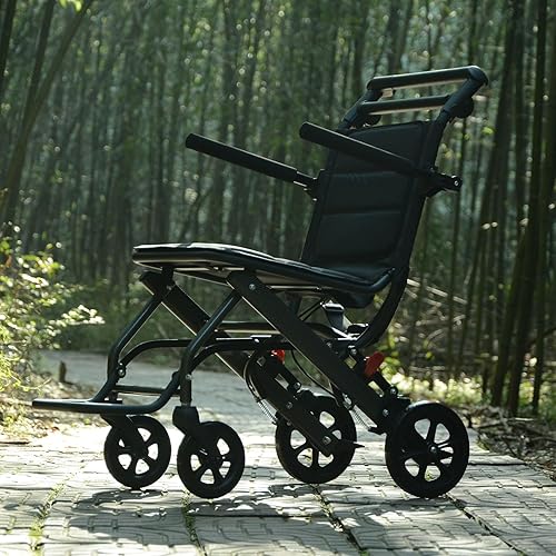 Miniatura 8 de Tripaide Silla de ruedas ligera para adultos, pesa solo 15 libras, silla de ruedas de transporte plegable ultraligera con mango telescópico, bolsa