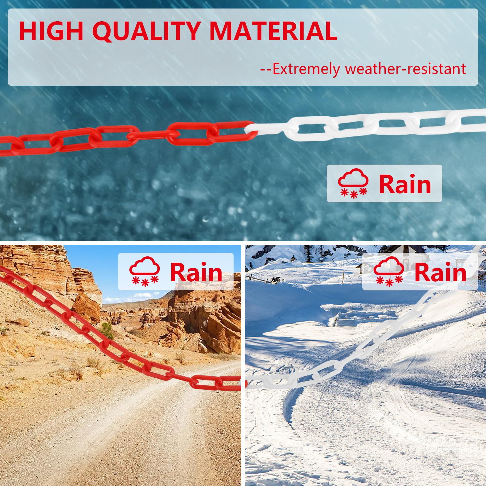 APACALI Cadena de seguridad de plástico de 25 m, color rojo y blanco, 8 mm, cadena de plástico para cerrar, cadena de plástico de las superficies, buena visibilidad, estable y manejable