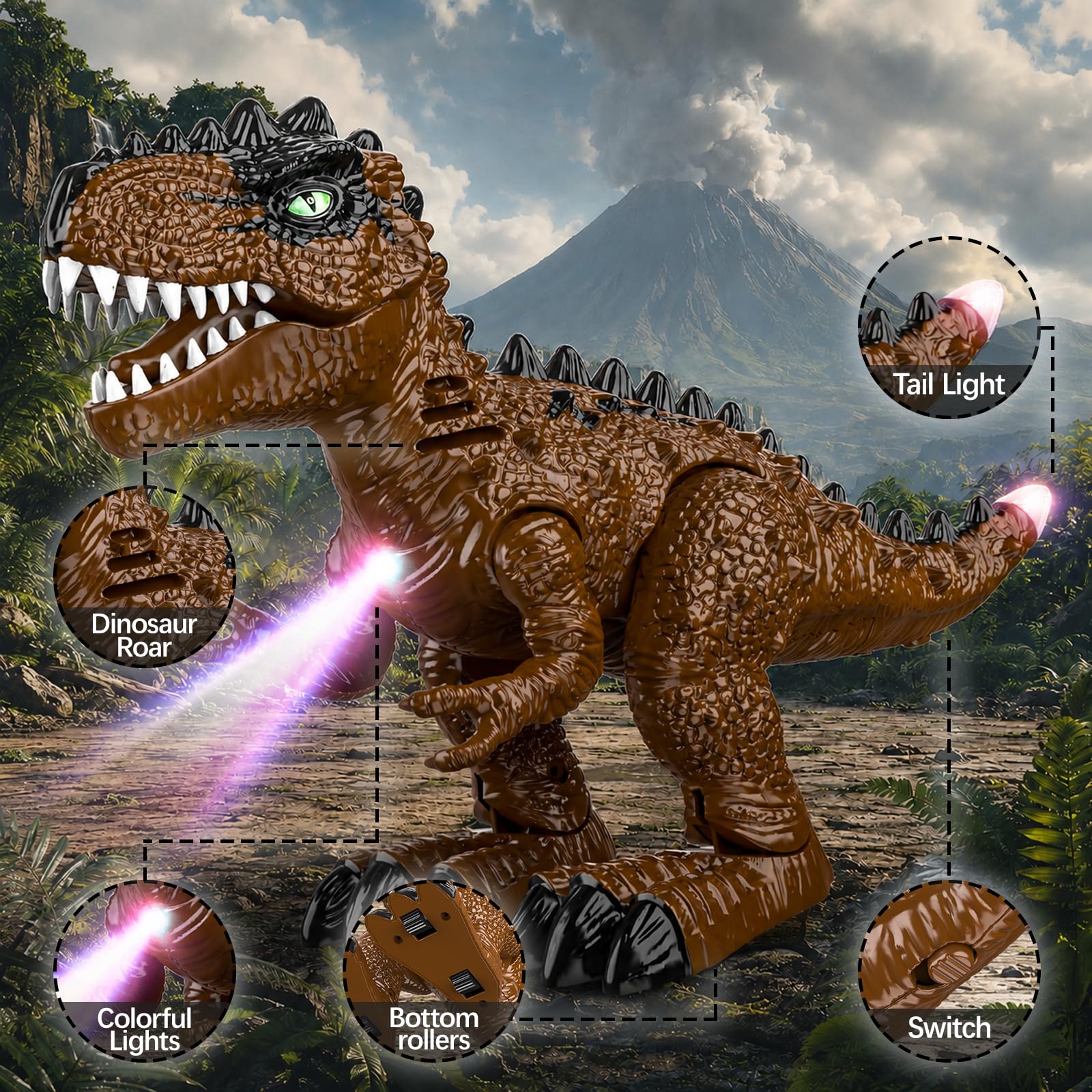 Pack de 3 dinosaurios andantes para niños de 3 a 7 años. Robots eléctricos de T-Rex, braquiosaurio y estegosaurio con luces y rugidos, regalo de Navidad y cumpleaños
