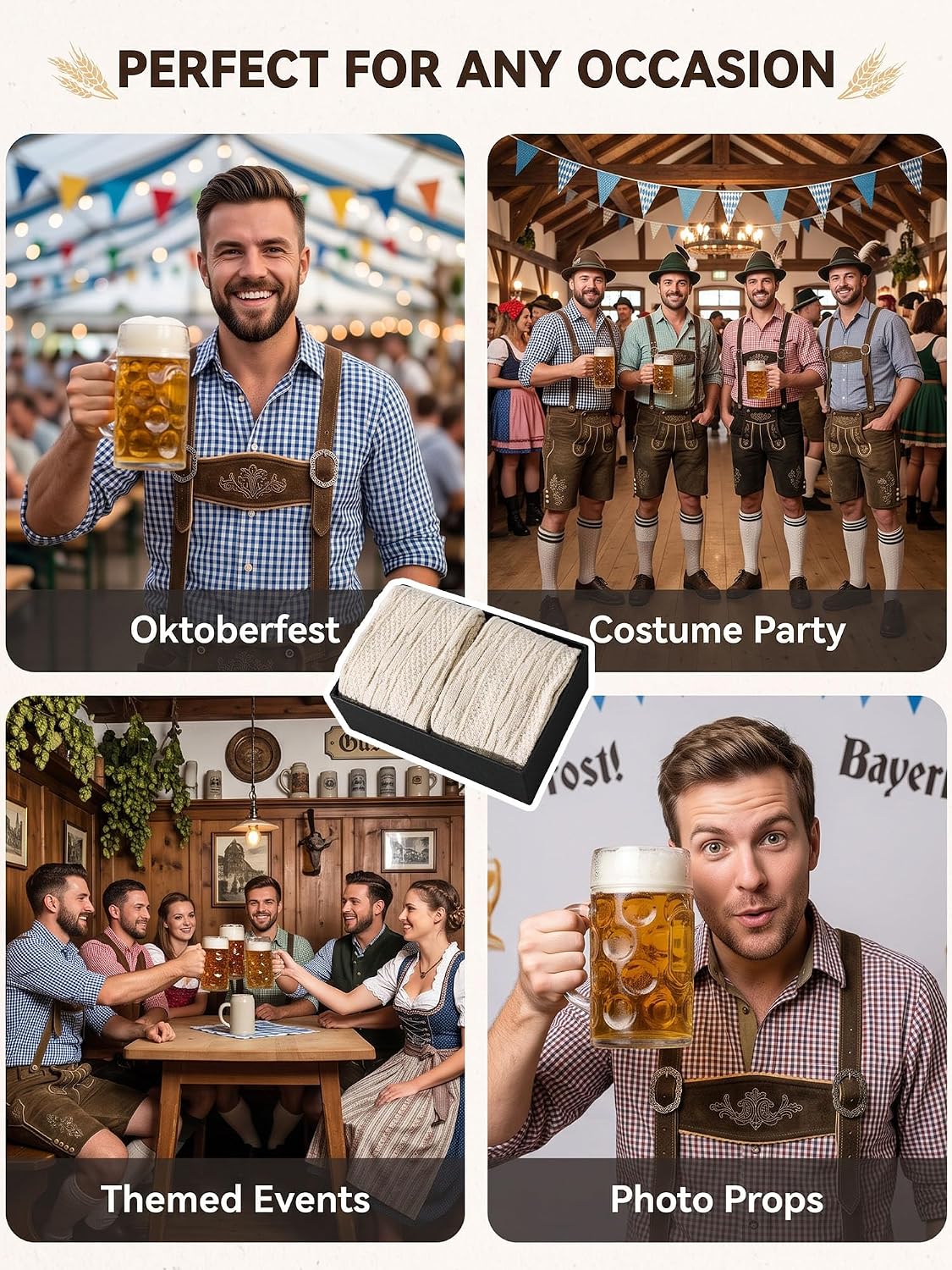 2 Pair Lederhosen Socks Men Oktoberfest Accessories