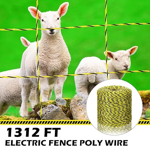 Miniatura 7 de Alambre de polietileno eléctrico de 1312 pies, 1,312.3 ft, alambre de polietileno eléctrico portátil con 100 piezas aislador eléctrico de valla