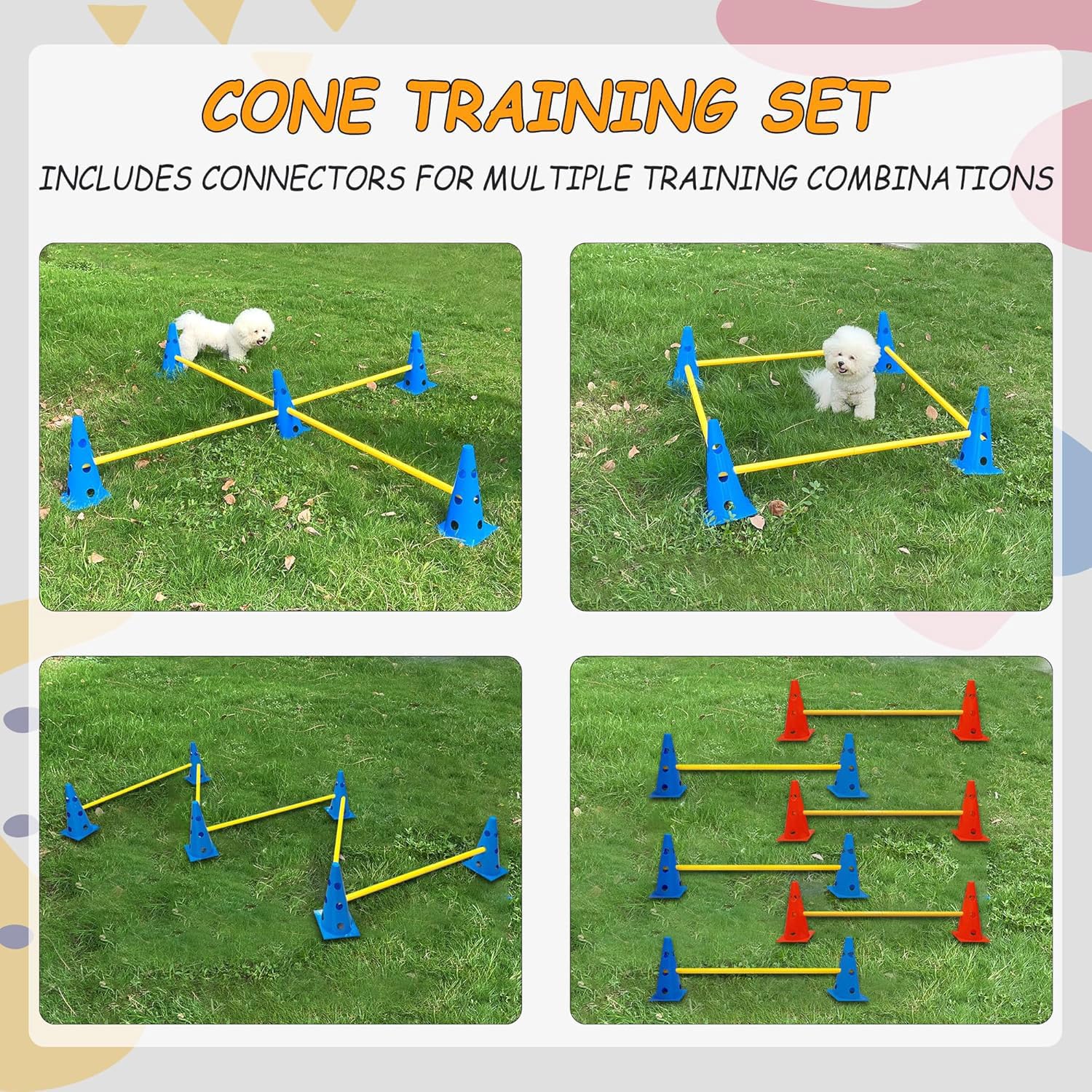 Shengruili Agility Set Hunde,Steckhürdenset Hund,Hund Hürden,Kinder Agility Hürden Hindernisse mit 8 Kegel 23cm Höhe + 8 Stangen 100cm lang, für Trainingsübungen für Tier & Fußballtraining