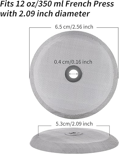 Miniatura 10 de Piezas de filtro de 2.6 pulgadas para prensa francesa de 11.8 fl oz, juego de 3 piezas de acero inoxidable que contiene disco en espiral, pantalla
