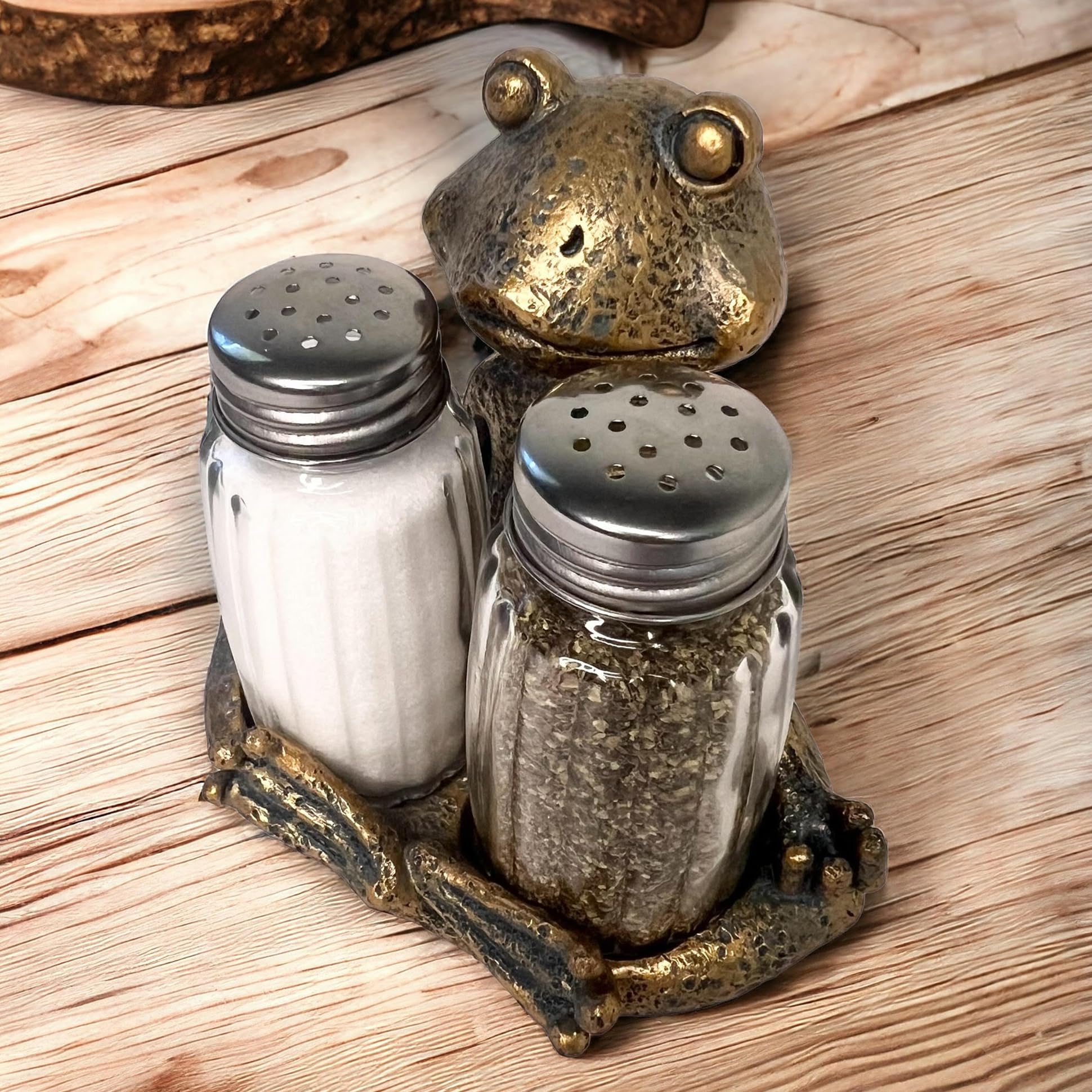Juego de sal y pimentero de rana de yoga con agitadores de cristal, figura caprichosa de meditación de loto maestro zen, mesa de comedor, cocina o bar
