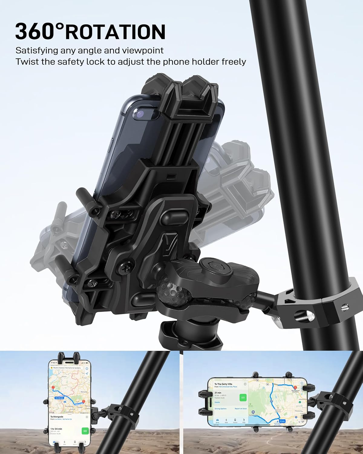 ZHILXN Anti-Theft UTV Phone Mount with Vibration Dampener, Adjustable SXS Phone Holder with Aluminum Bracket Fit for 1.75"-2" Roll Cage, Heavy Duty RZR Cell Phone Holder to 5.4"-7.2" Phones