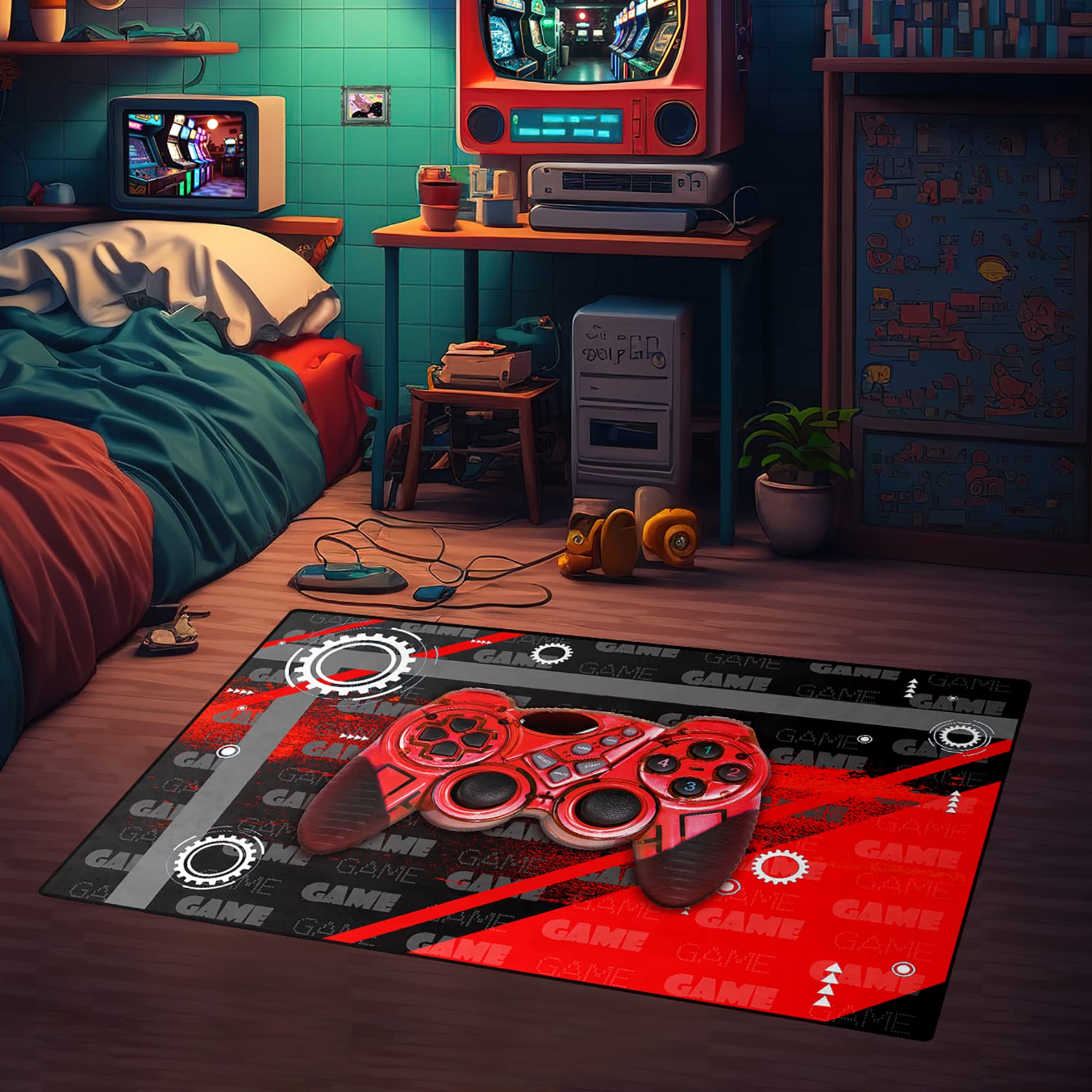 Gamer Teen Area Rug Floor Rugs for Boys 3D Gamepad Red Medium Carpet ...