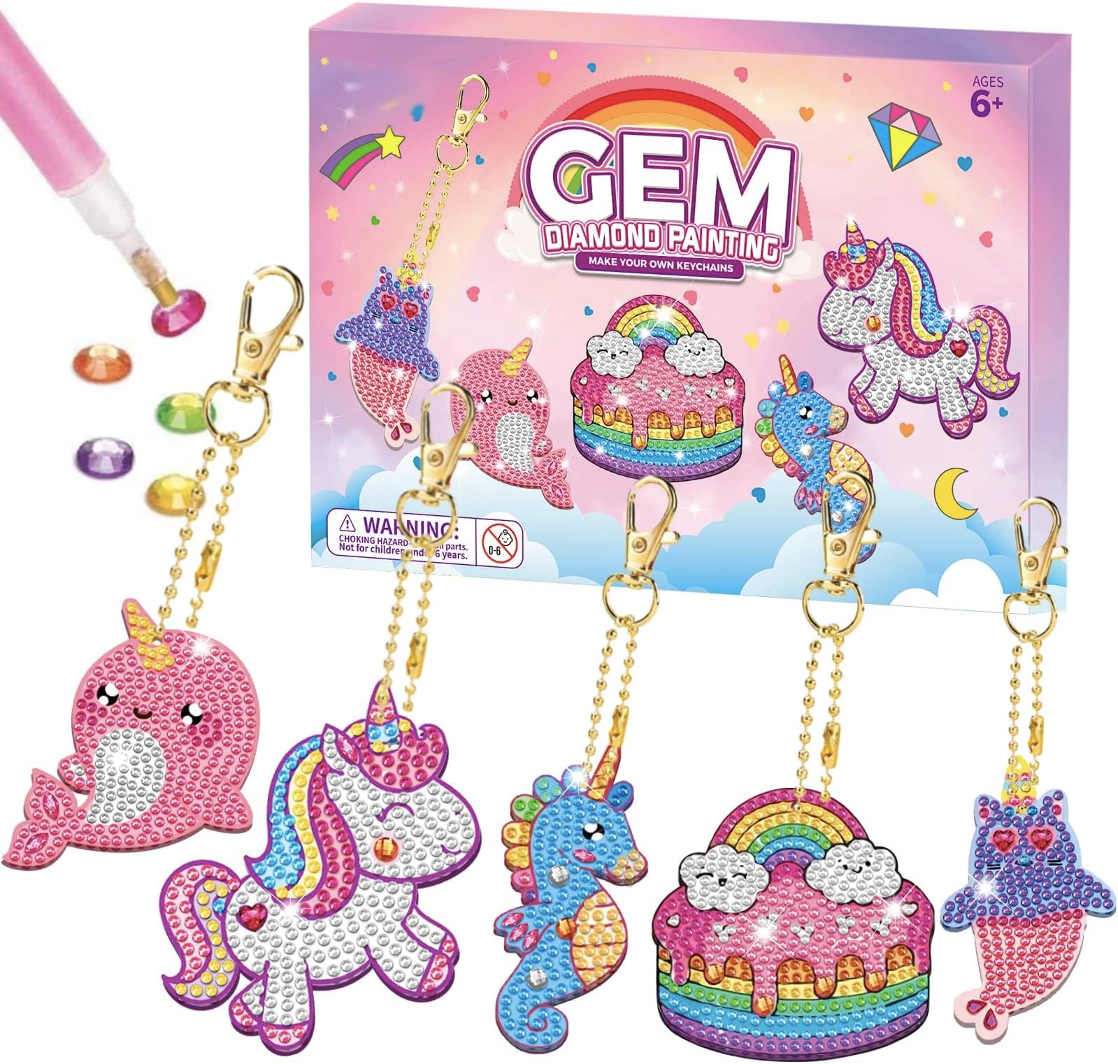 Mumoo Bear Arts and Crafts for Kids Age 10 - Make Your Own GEM Keychains - 5D Diamond Painting by Numbers Art Kits for Girls Kids Toddler Ages 3-5 4-6 6-8