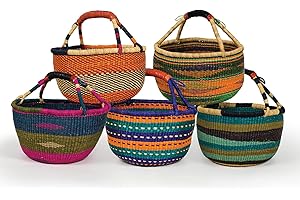 Ghana Bolga Basket - Handmade African Woven Market Basket for Storage and Decor
