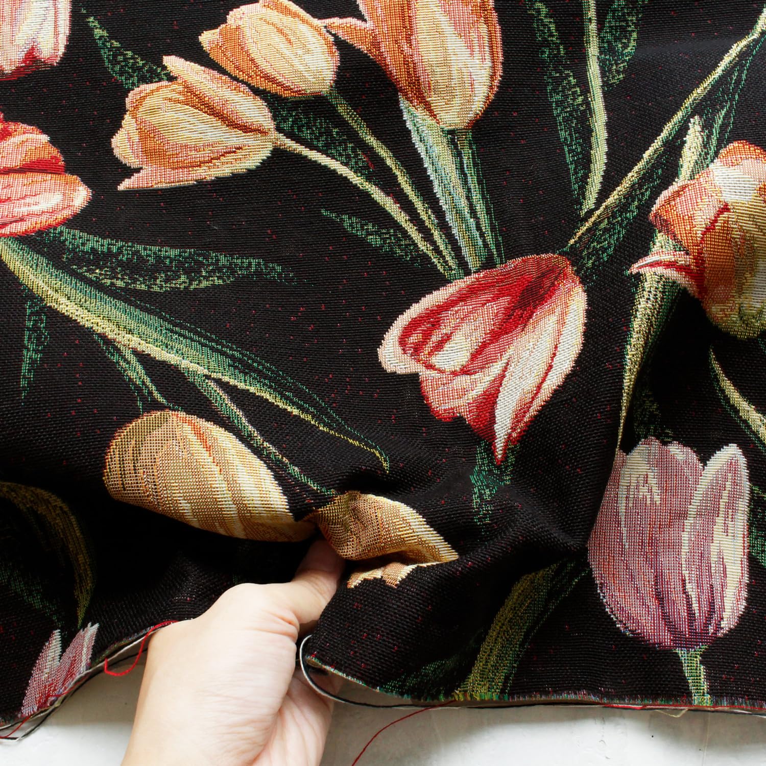 GB-MISIFLORES 花と猫 オランダ輸入 ゴブラン生地 140cm巾 1m単位 (m