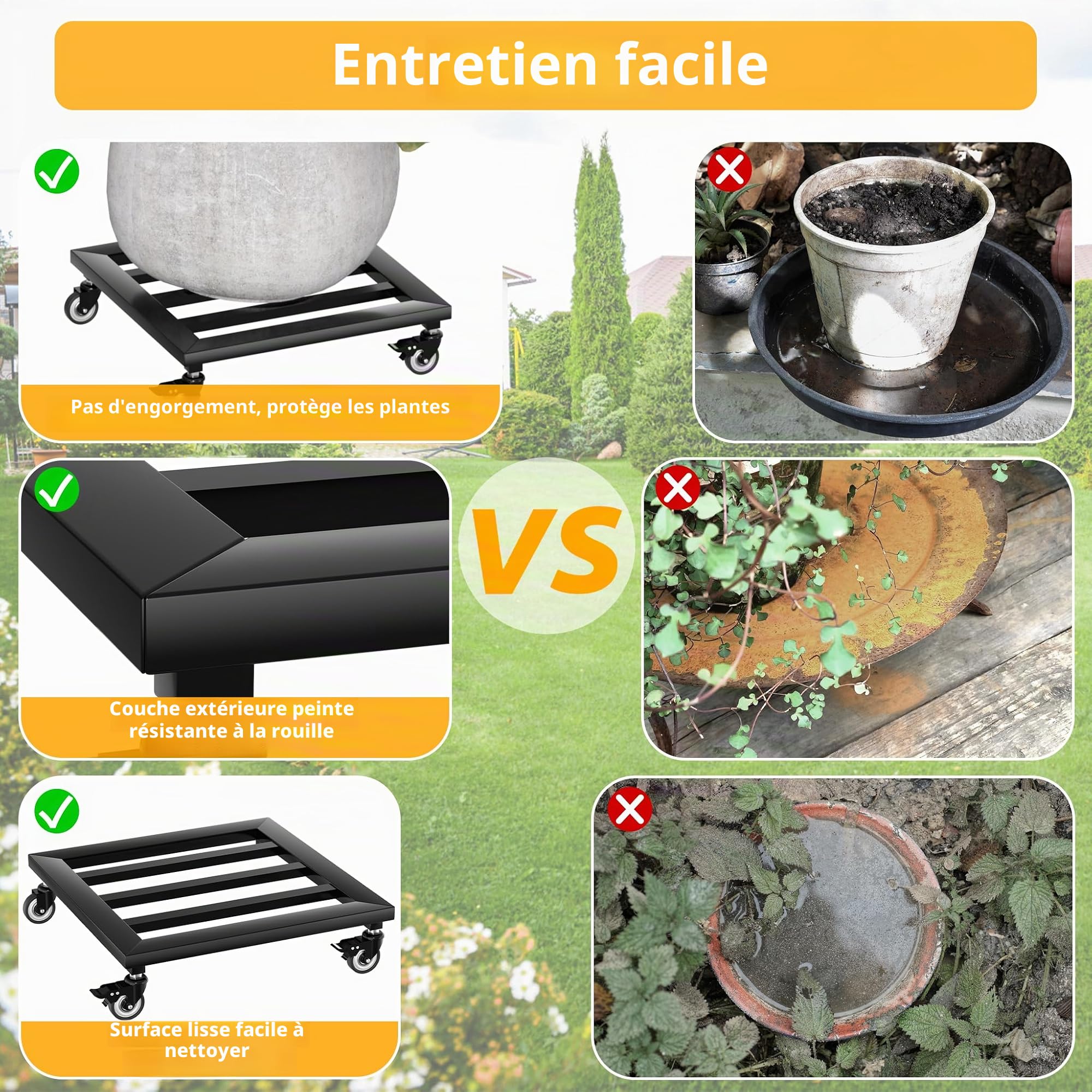 NAIZY Lot de 2 planches à roulettes pour plantes - 30 x 30 cm - Soucoupe carrée avec 4 roulettes - Capacité de charge : 160 kg - Pour l'extérieur et l'intérieur (type A)