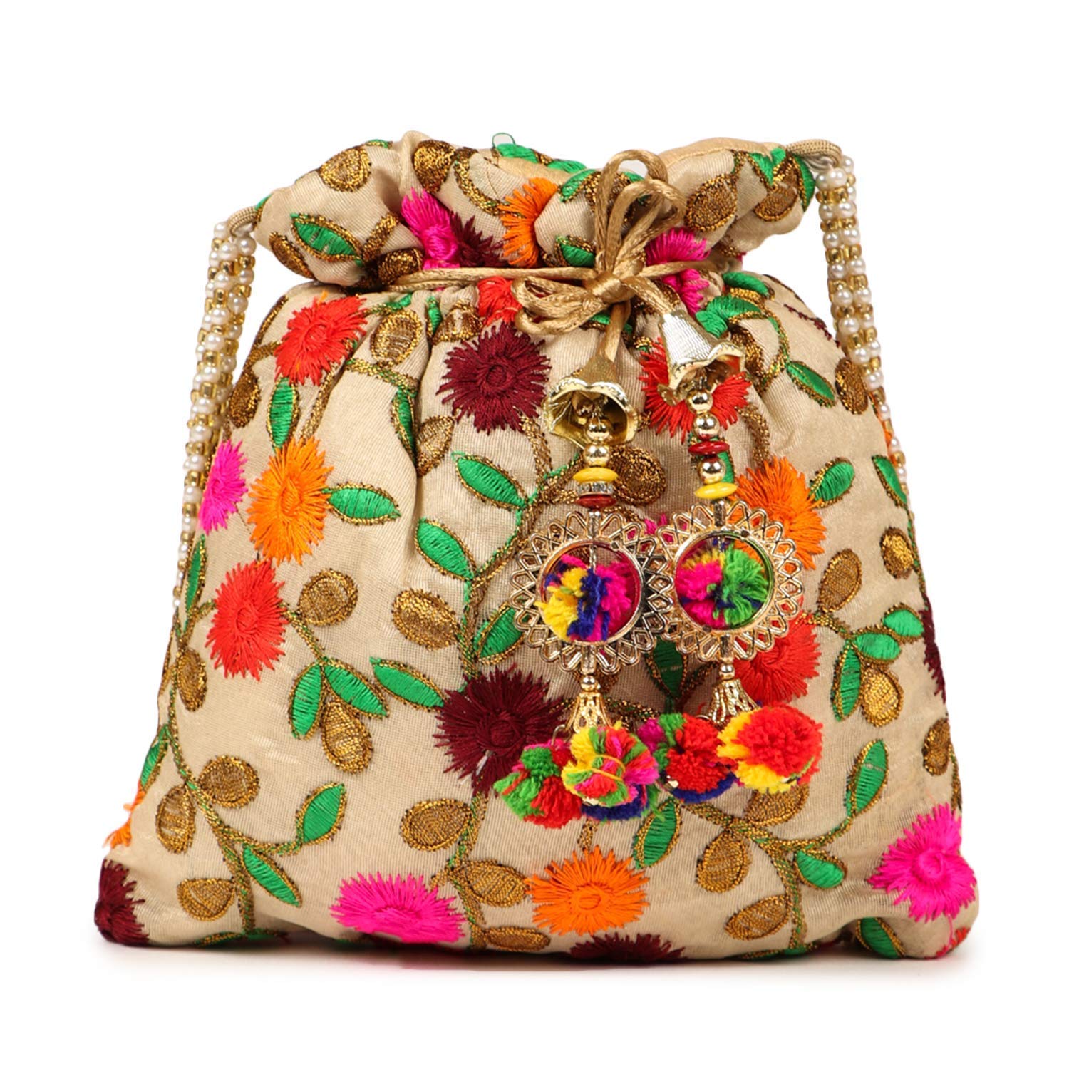 Indian Collectible - Bolso de mano para mujer, estilo Rajasthani, de seda, con cuentas, para trabajo, Gota Patti Portly (multicolor), Multi