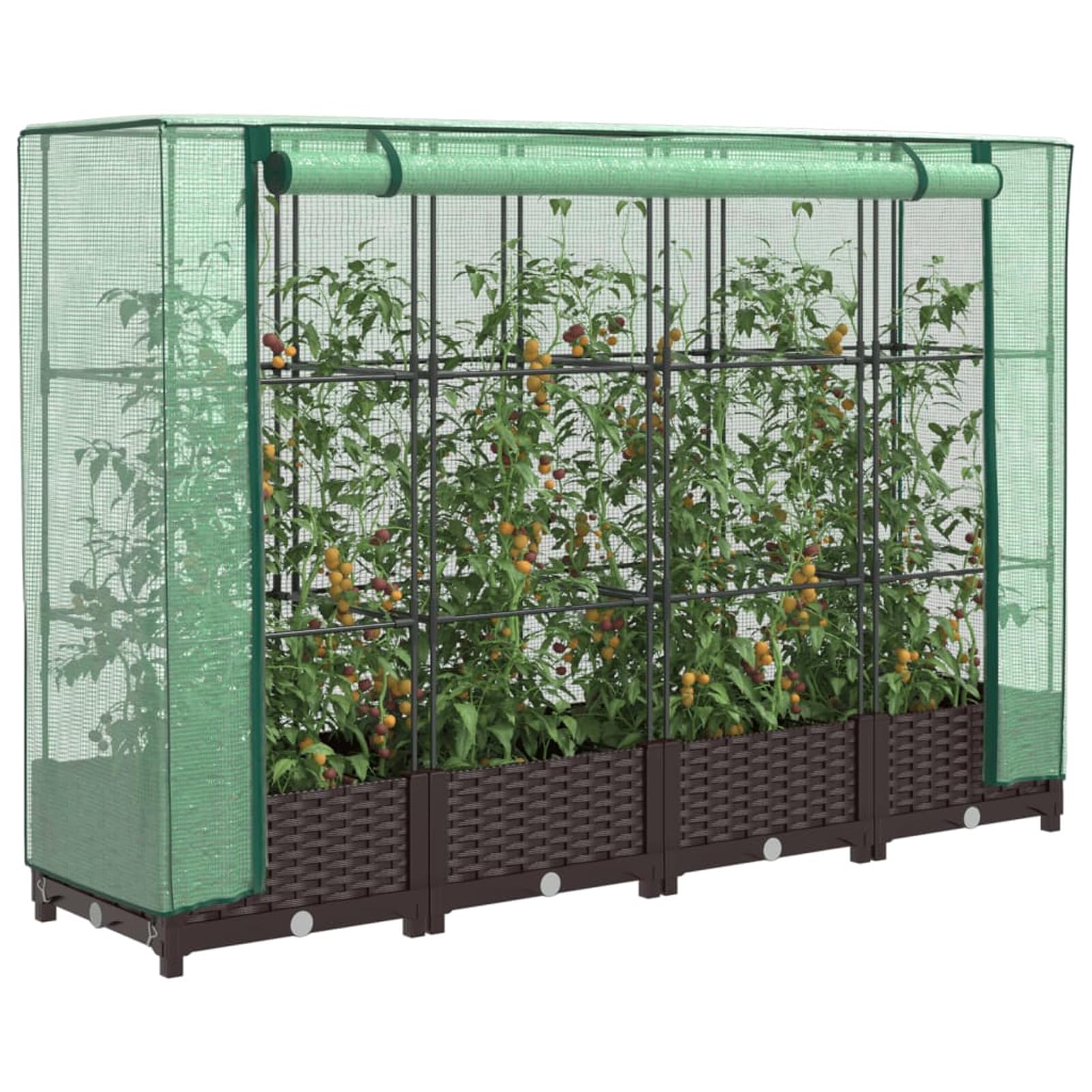 Homgoday Hochbeet mit Gewächshaus-Aufsatz Pflanzkasten Gemüsebeet Blumenbeet Blumenkasten Gartenbeet Pflanzbeet Frühbeet für Balkon Garten Terrasse Rattan-Optik 160x40x123 cm Braun