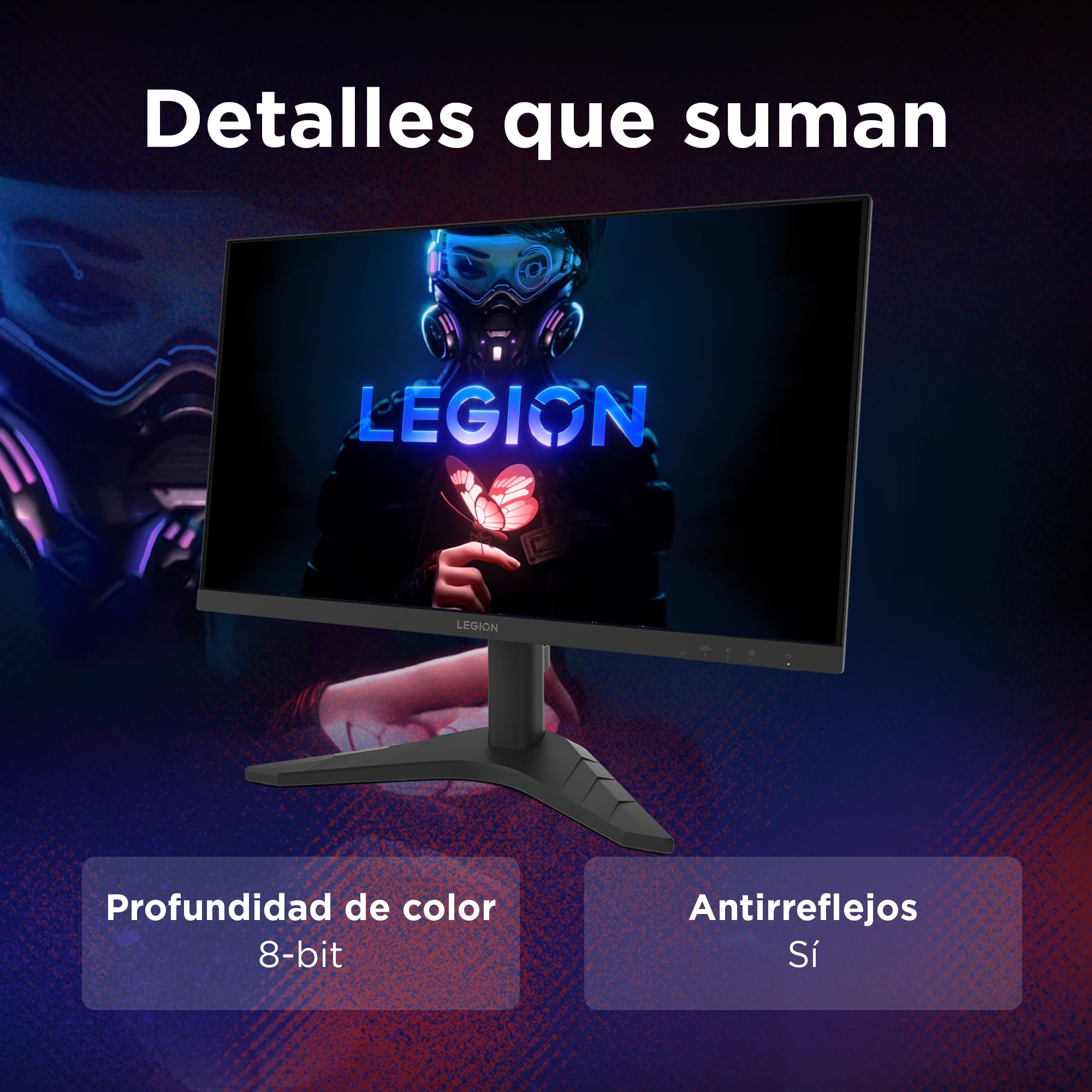 Lenovo Legion R24s - Monitor Gaming FHD 23.8" (IPS, Tasa de Refresco 144 Hz, Tiempo de Respuesta 1ms MPRT, 16:9, HDMI 2.1 + DP 1.2, VESA MediaSync - AMD FreeSync, Soporte Inclinable) - Negro