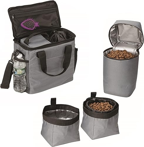 KOVOT Bolsa de viaje aislada para perros Organizador de accesorios de viaje para perros con cuencos plegables para perros, bolsa portátil para