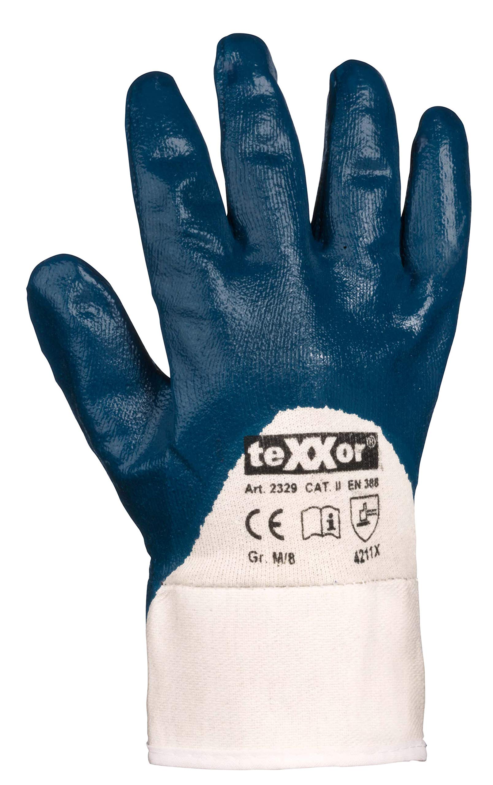 texxor 288 Stück Nitril-Handschuhe 2329, Stulpe, natur-dunkelblau, 8/M, Karton, Nitrilhandschuhe, Arbeitshandschuhe, Strickgewebehandschuhe