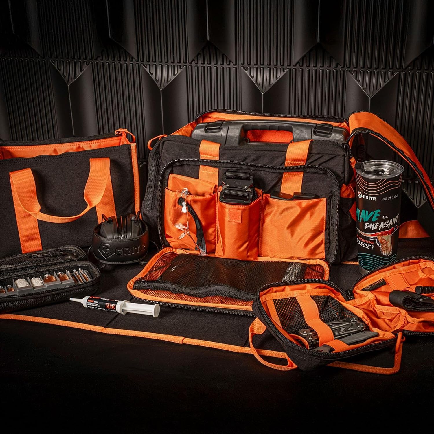 GRITR 4-in-1 Gun Range Bag w/Tote Bag, Cleaning Mat & Admin Pouch - Large Duffle Pistol Bag w/Extra Pockets for Ammo and Handgun Accessories - Gun Case for Shooting, Hunting, Sports