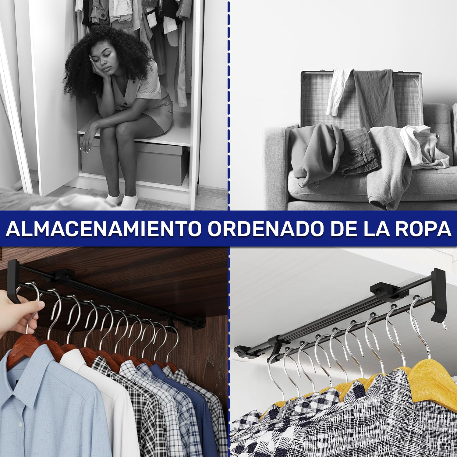 2x Perchero Extensible Armario 450 mm Carga Máxima 15 kg | Percheros Extraibles Armario Ropero Fabricado en Acero - Garantía de 10 Años - MONTERAL