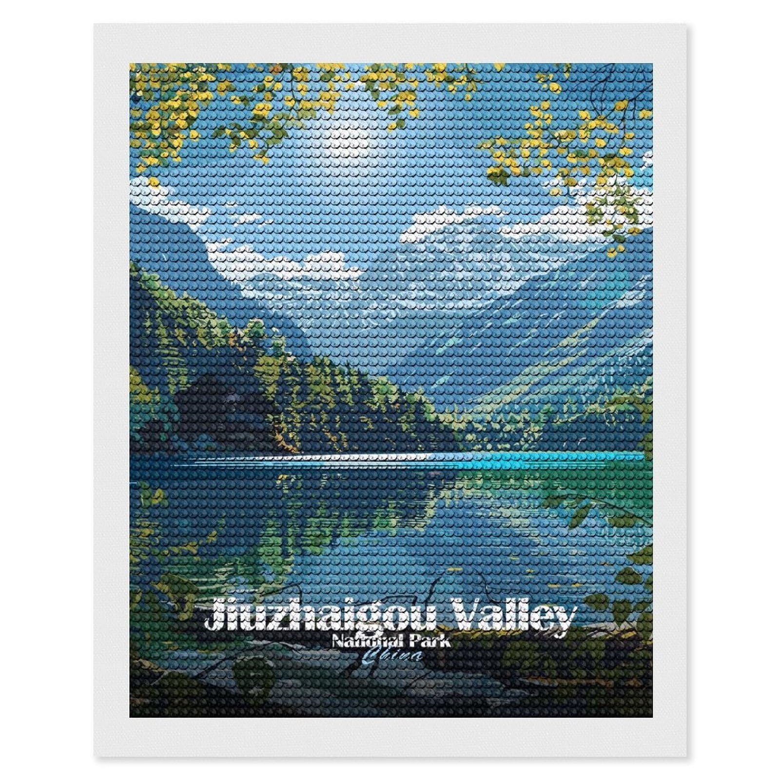 Junmoney Jiuzhaigou Valley National Park, China Diamond Art Canvas 16"x20", Full Kit Included, Bedroom Decor, for Beginners, Thoughtful Handmade Gift