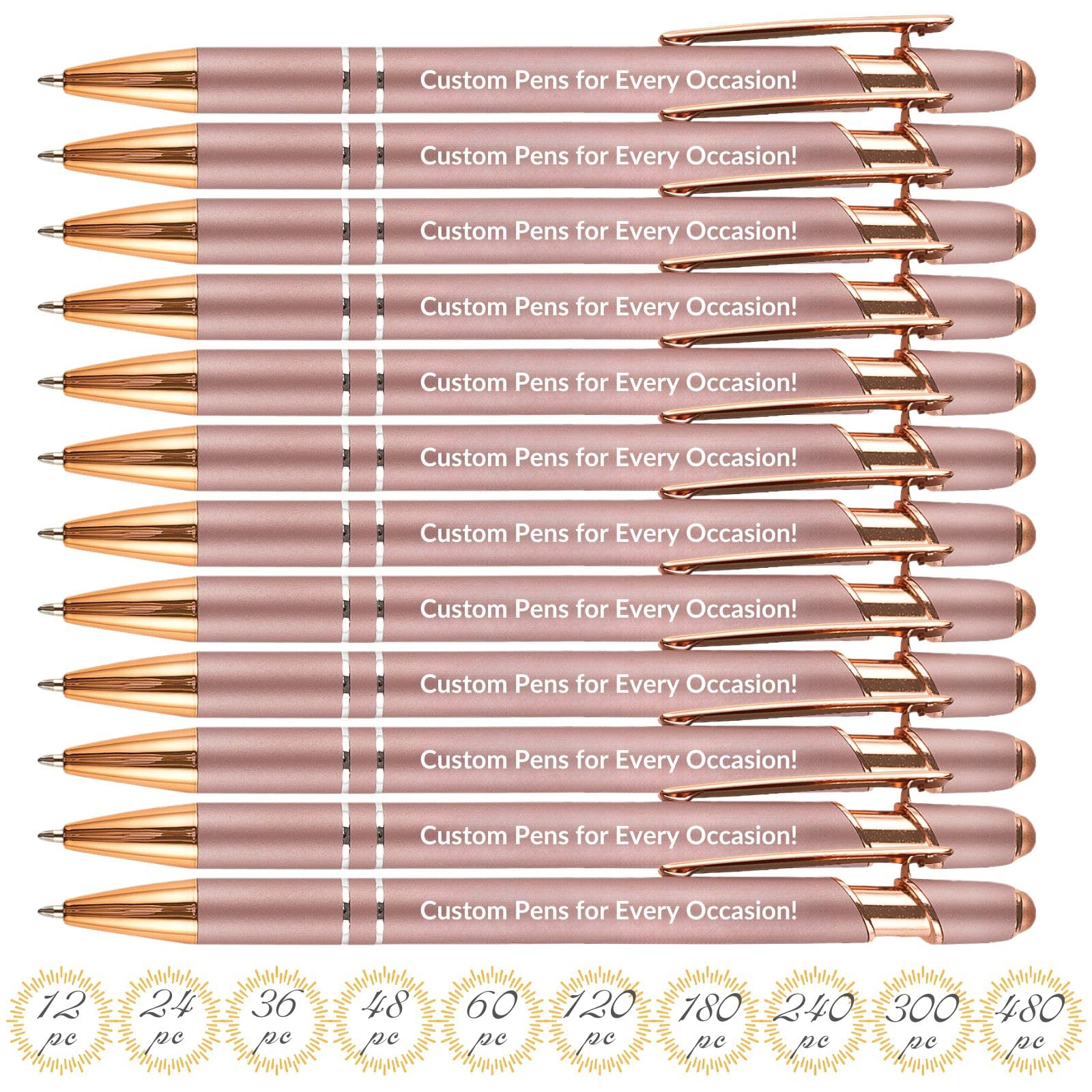 Personalized Custom Pens in Bulk – Engraved Black Ink Ballpoint Pens for Business Gifts, Customizable Writing Pens for Men and Women(Rose Gold)