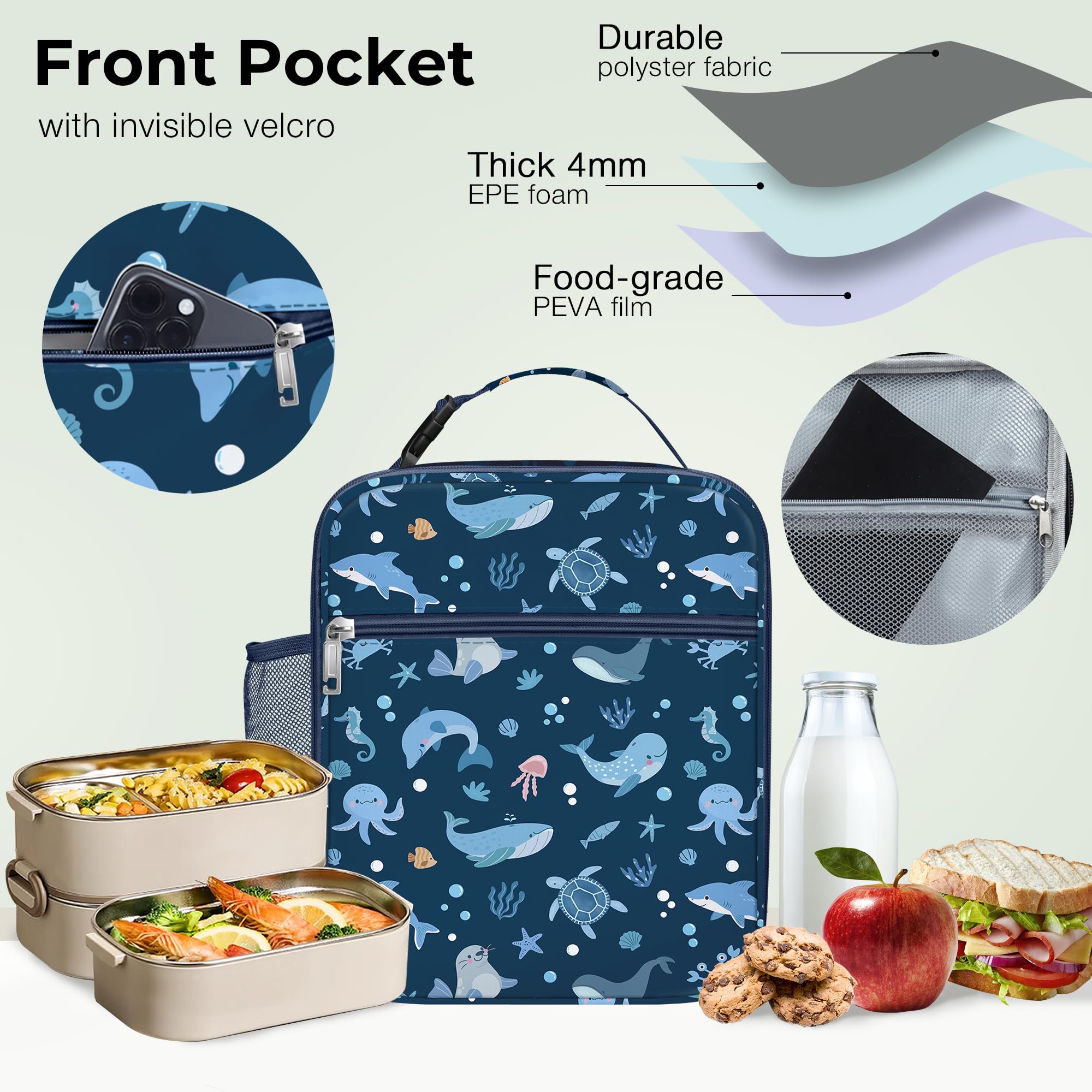 Sac Isotherme Repas Enfant Bleu Camions - Petit Sac Déjeuner Garçon Avec Bandoulière