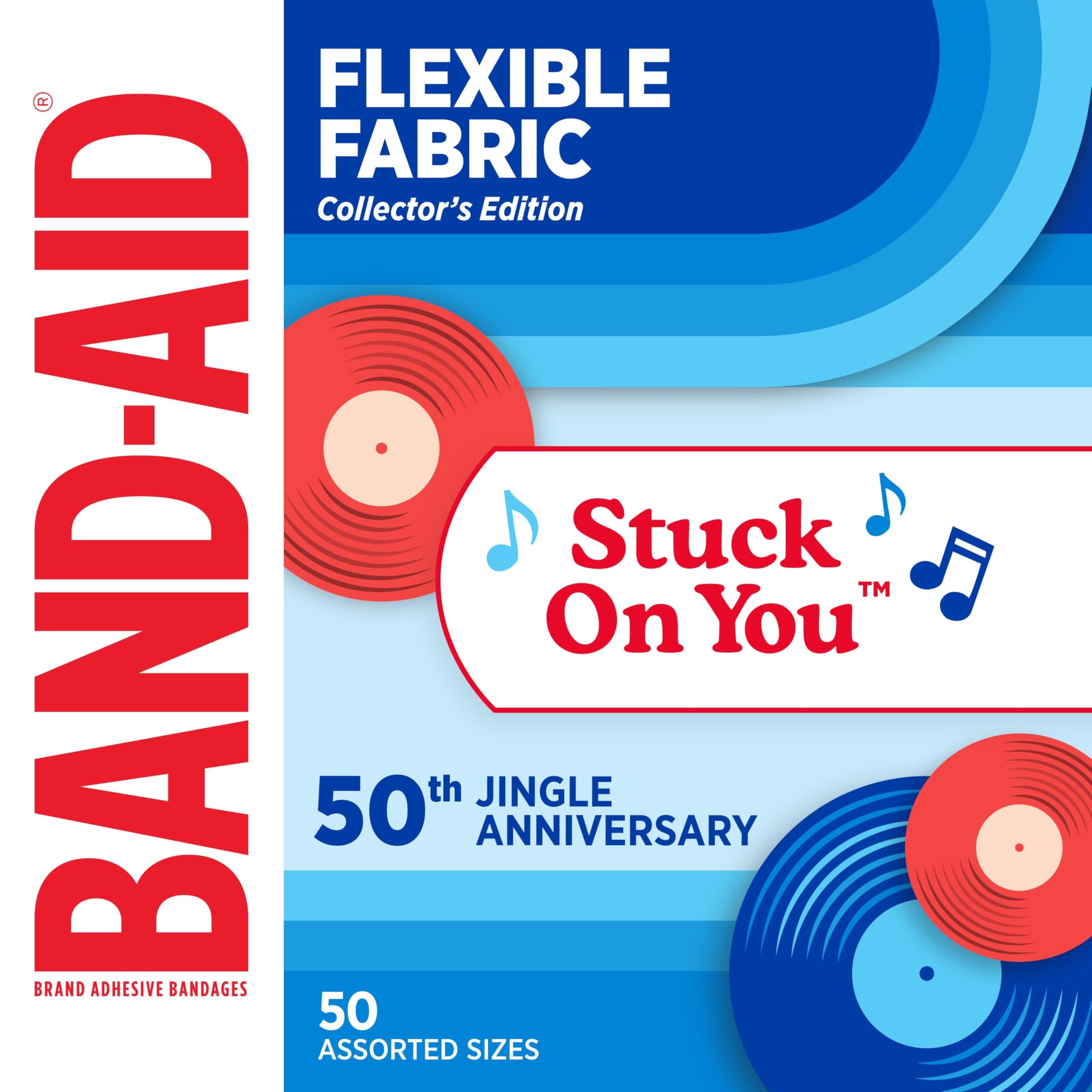 BAND-AID Brand Flexible Fabric Adhesive Bandages Tin, Assorted Sizes, 50 Ct