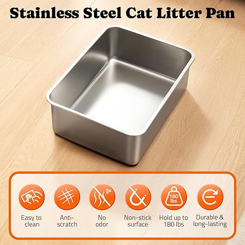 Pawtners Stainless Steel Cat Litter Box, XL Extra Large Kitty Litter Pan, Front Entry Top Exit Enclosed Metal Cat Toilet for Odor Control with Removable Lid & Scoop, Anti-Leakage, Easy to Clean(Blue)
