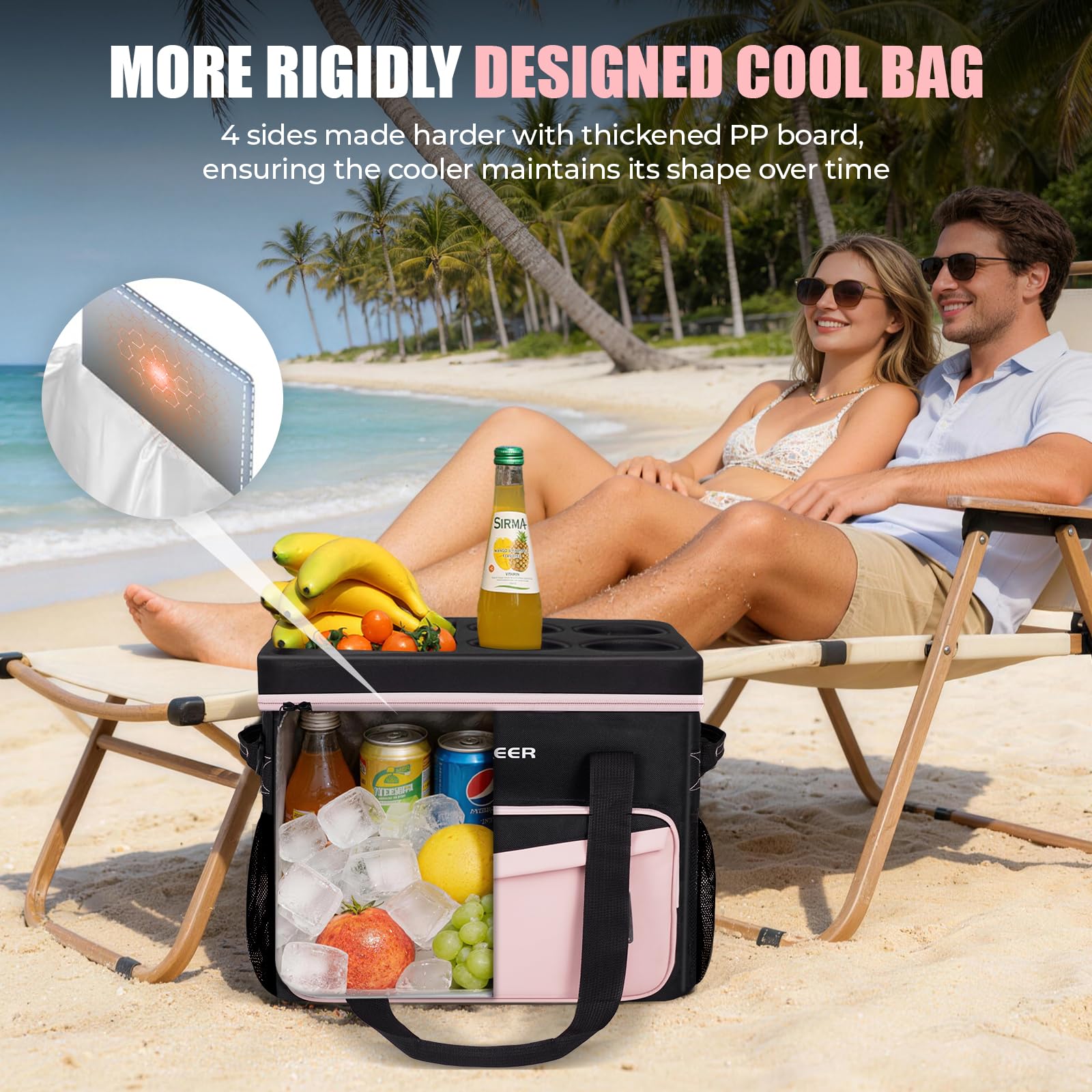 INSMEER Bolsa térmica suave con carcasa dura y 2 portavasos, caja térmica 100% a prueba de fugas