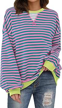 Amazon.com: XIEERDUO Womens Oversized Striped Sweatshirt